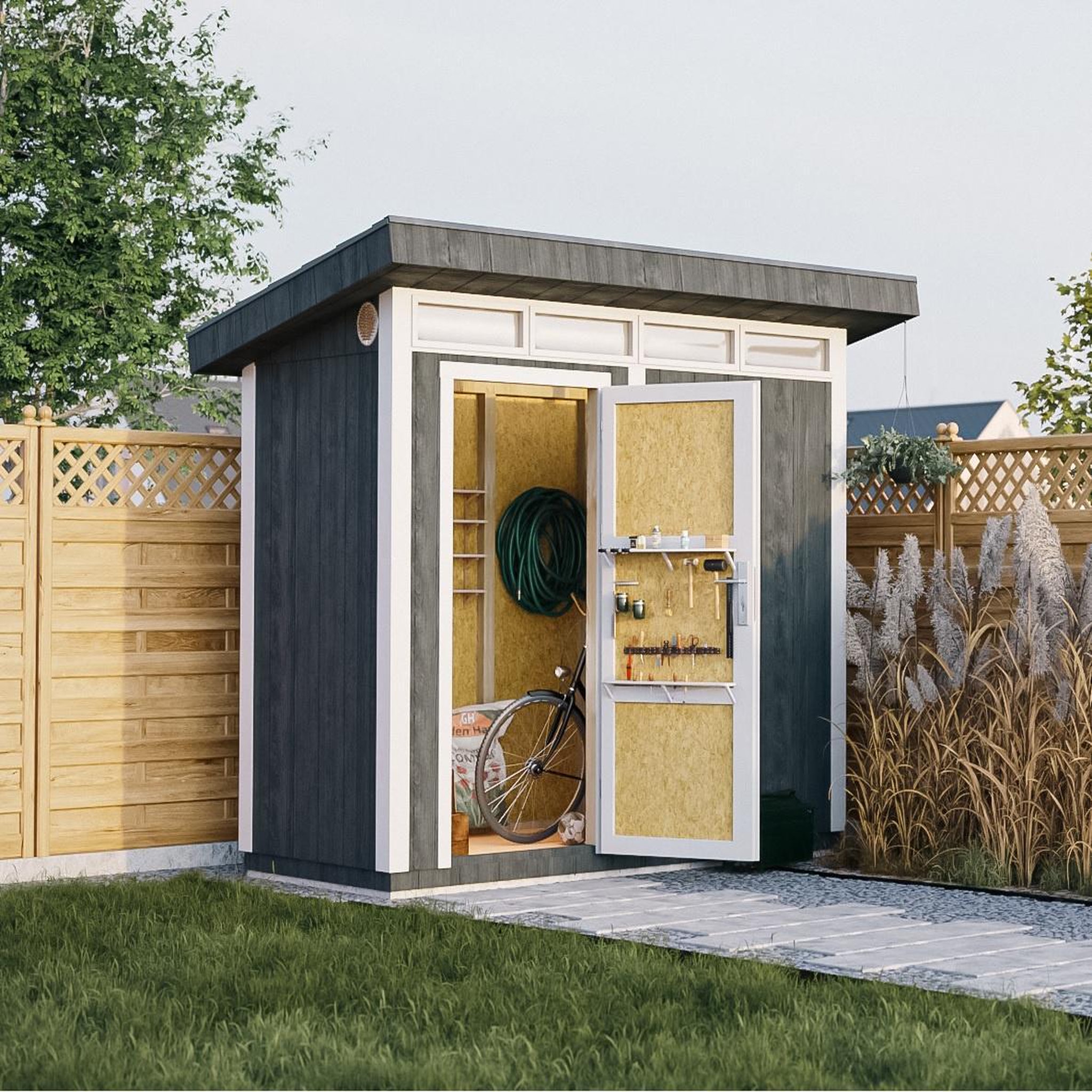 Voir la diapositive 2 : TIMBELA Abri de Jardin Qualité Premium 3m²/L161xL293xH239 cm avec sol, bardeaux bitumineux M901