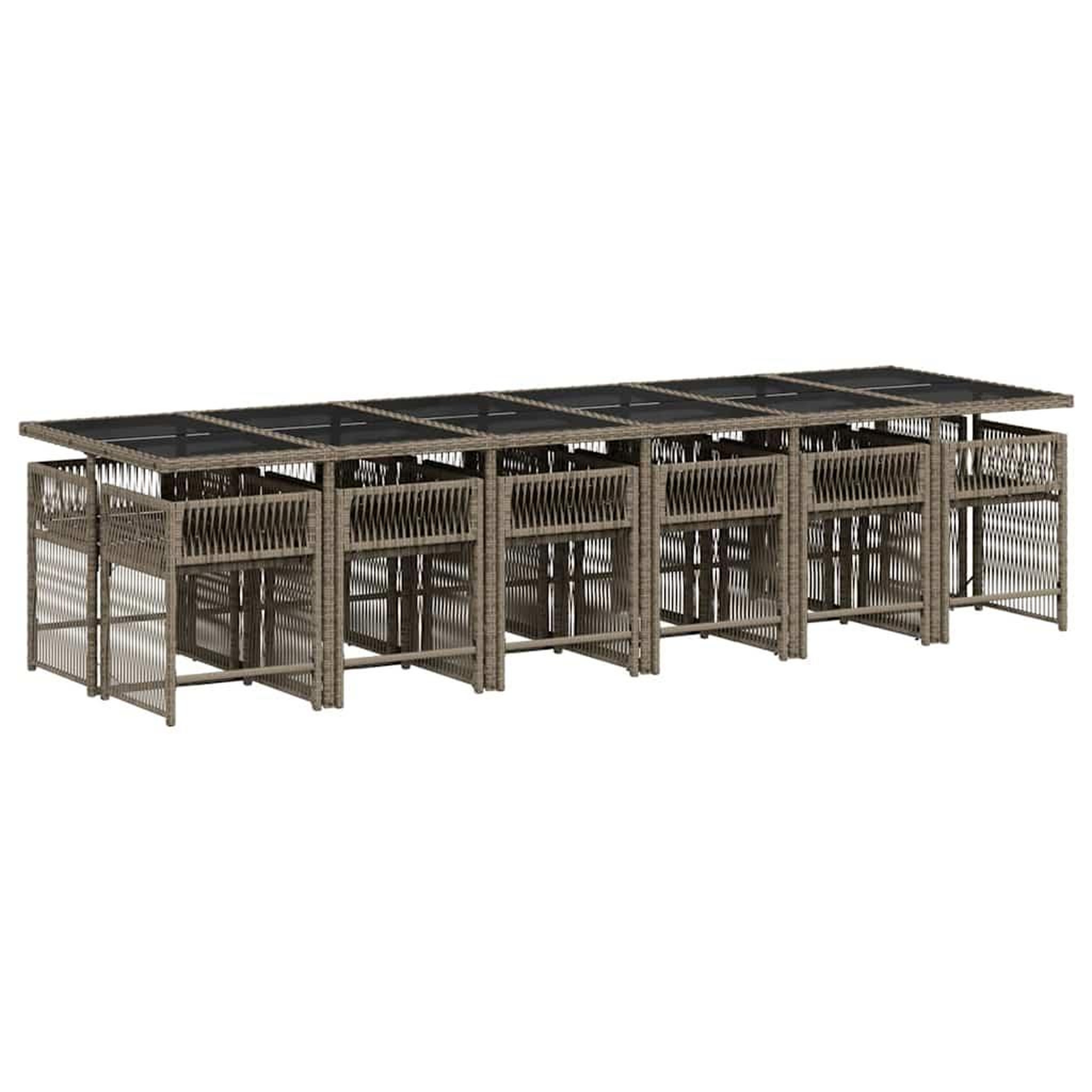 Voir la diapositive 3 : VIDAXL Ensemble a manger de jardin coussins 13 pcs gris resine tressee