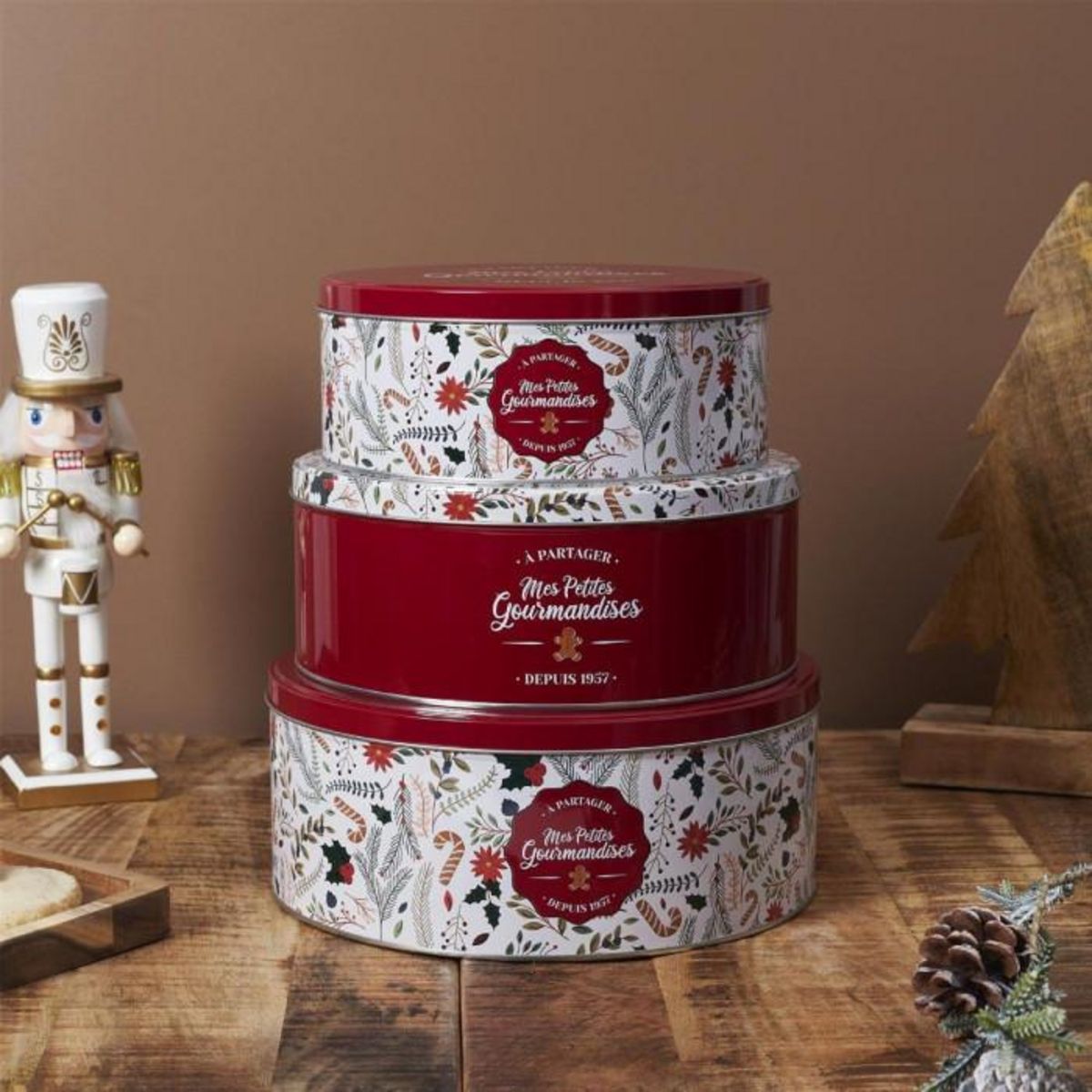 Paris Prix Lot de 3 Boîtes en Métal  Mes Petites Gourmandises  25cm Rouge