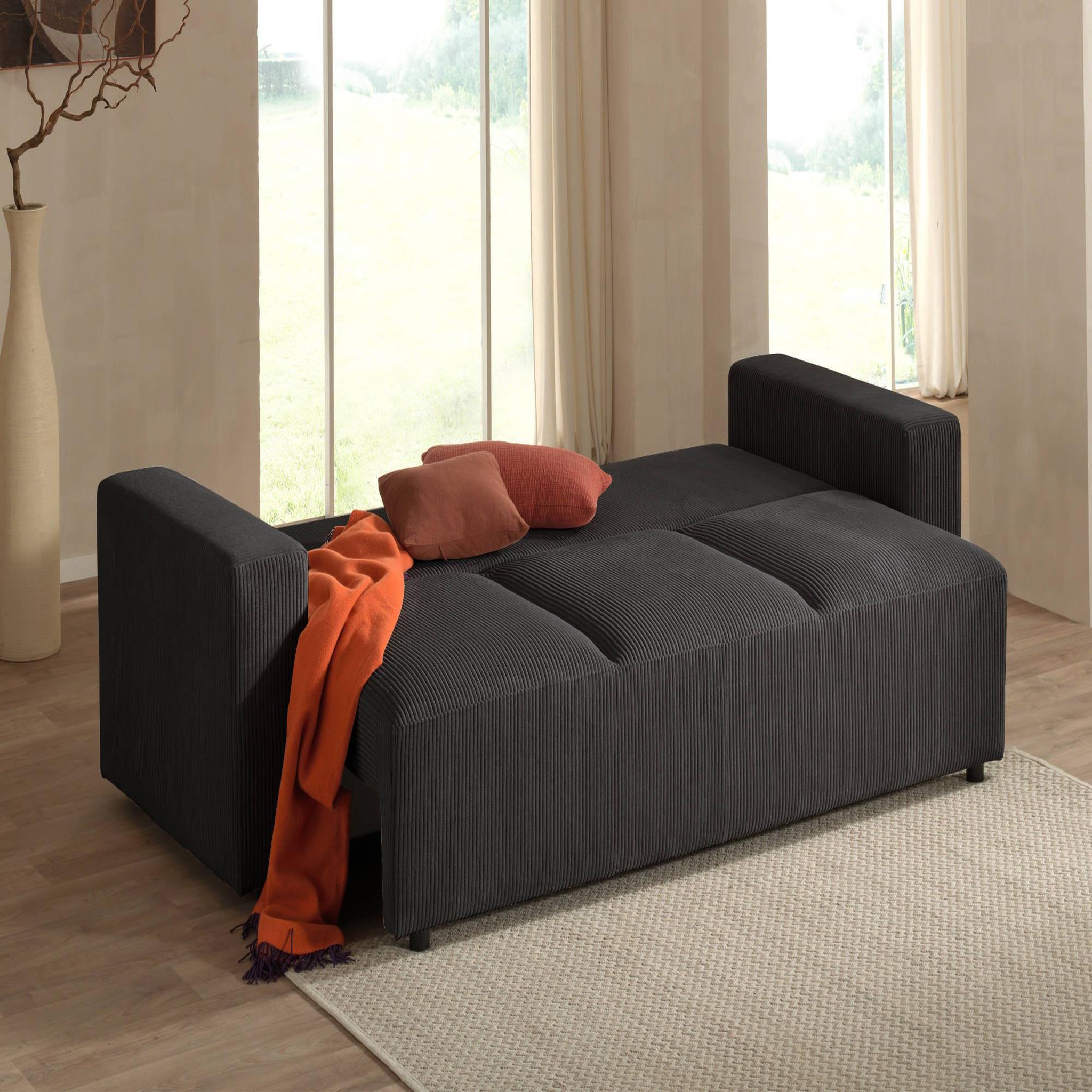 Voir la diapositive 3 : LISA DESIGN Livy - canapé droit convertible - avec coffre - en velours côtelé - 3 places