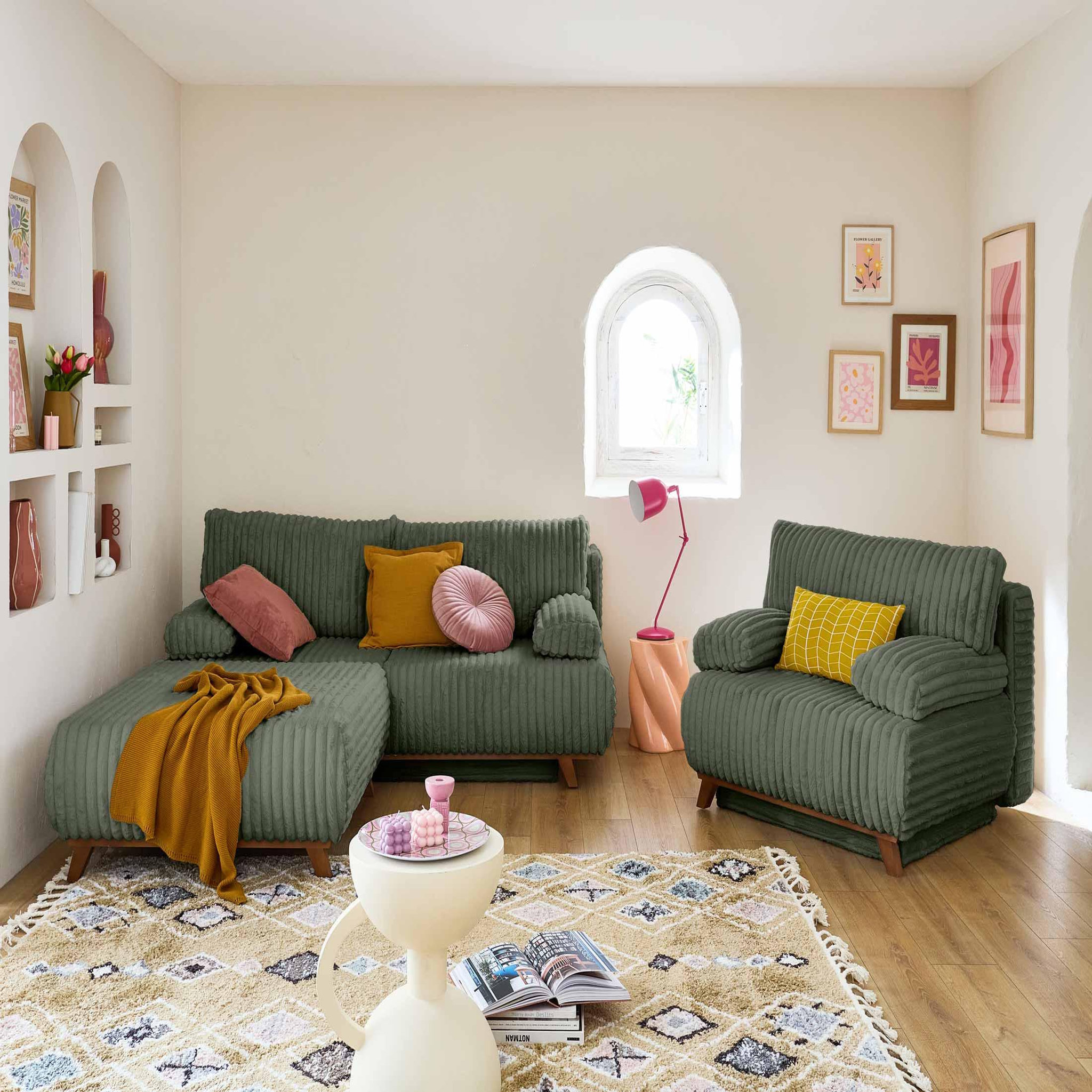 Voir la diapositive 6 : BEST MOBILIER Cristal - pouf modulable - 95 cm - en fausse fourrure côtelée