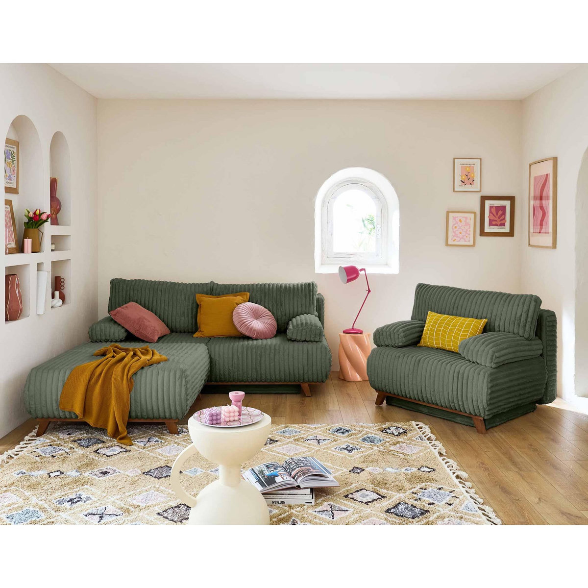 BEST MOBILIER Cristal - pouf modulable - 95 cm - en fausse fourrure côtelée