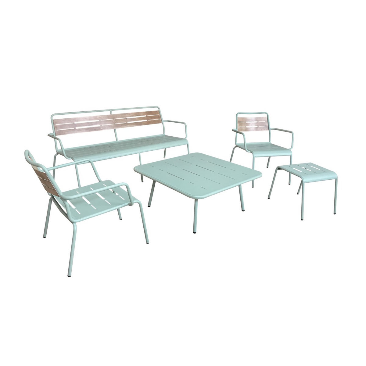 GARDENSTAR Salon bas de jardin - 4 places - Acier - Vert pâle