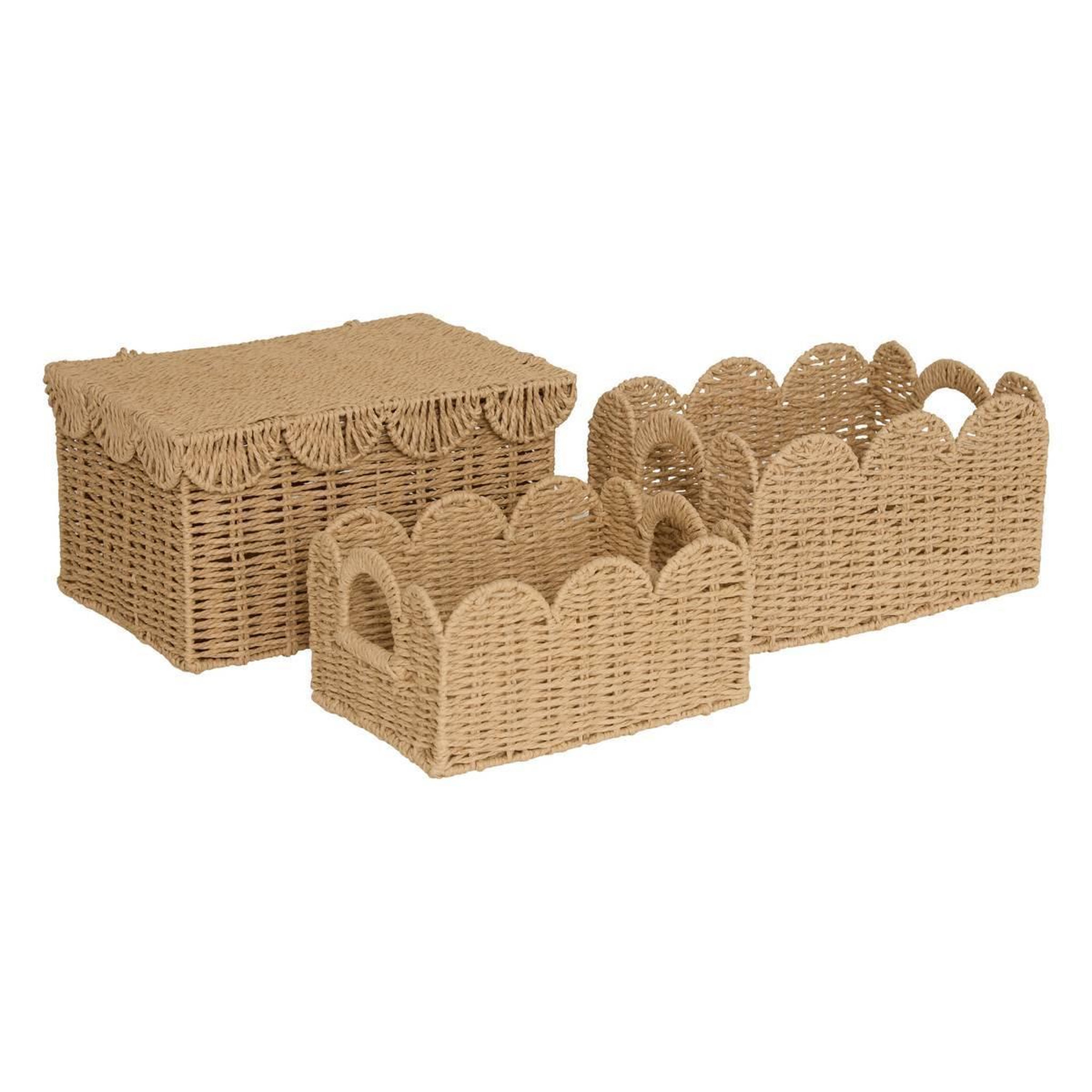 ATMOSPHERA Lot de 3 cagettes à festons  cyrielle  35cm naturel