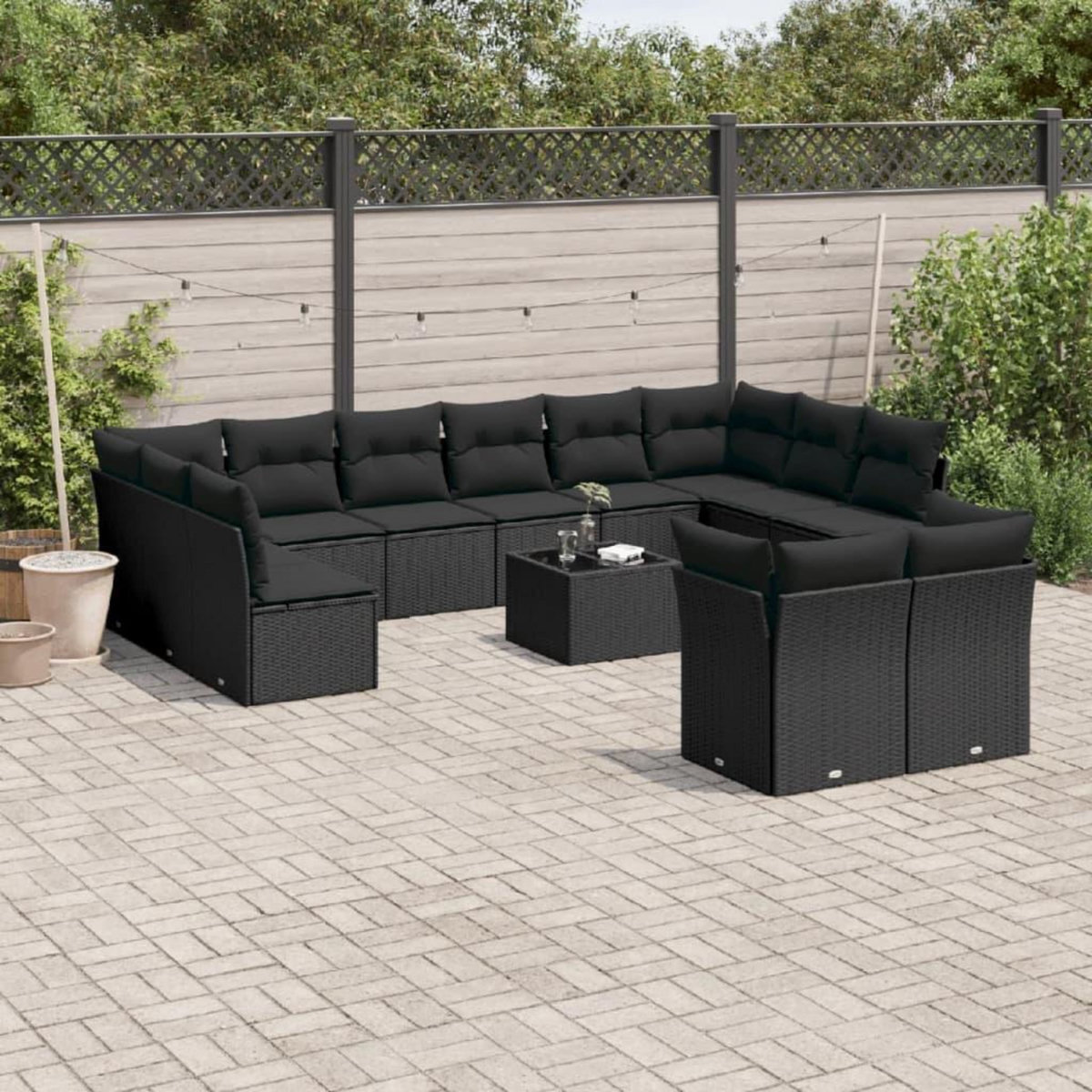 VIDAXL Salon de jardin avec coussins 13 pcs noir resine tressee