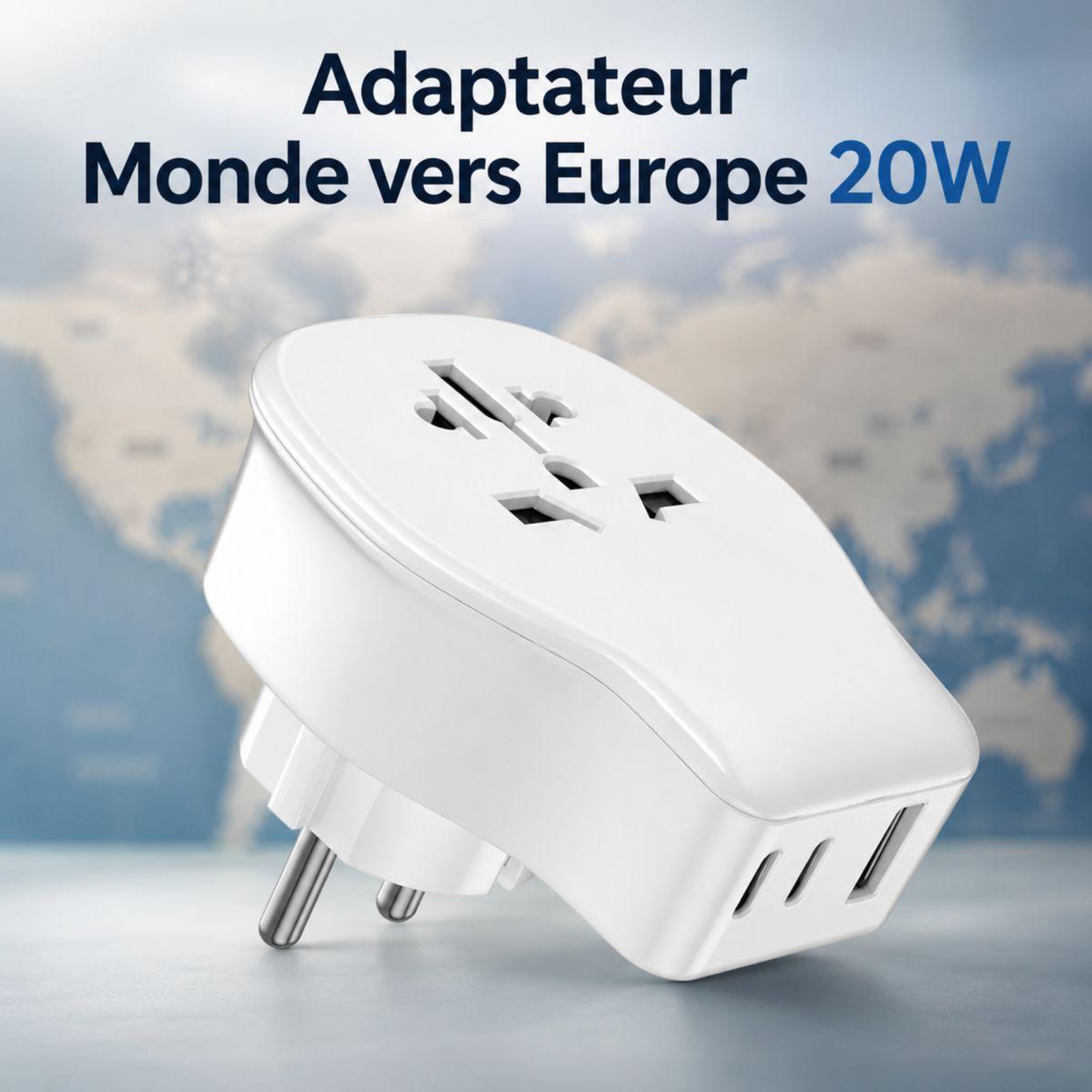 Voir la diapositive 2 : ESSENTIEL B Adaptateur de voyage Monde vers Europe 20W