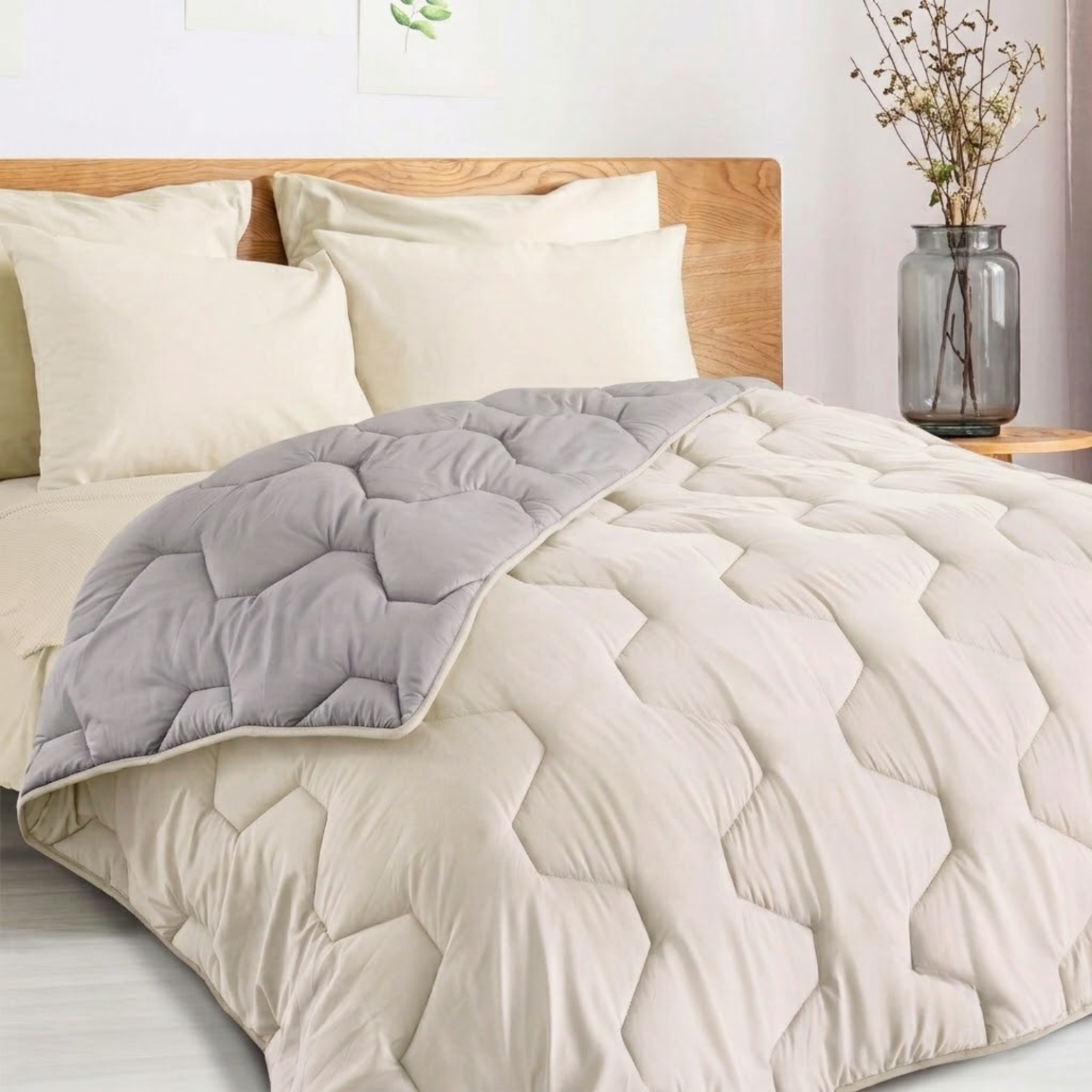 Voir la diapositive 2 : ID MARKET Couette 140x200 cm abby bicolore gris clair et beige 300 gr