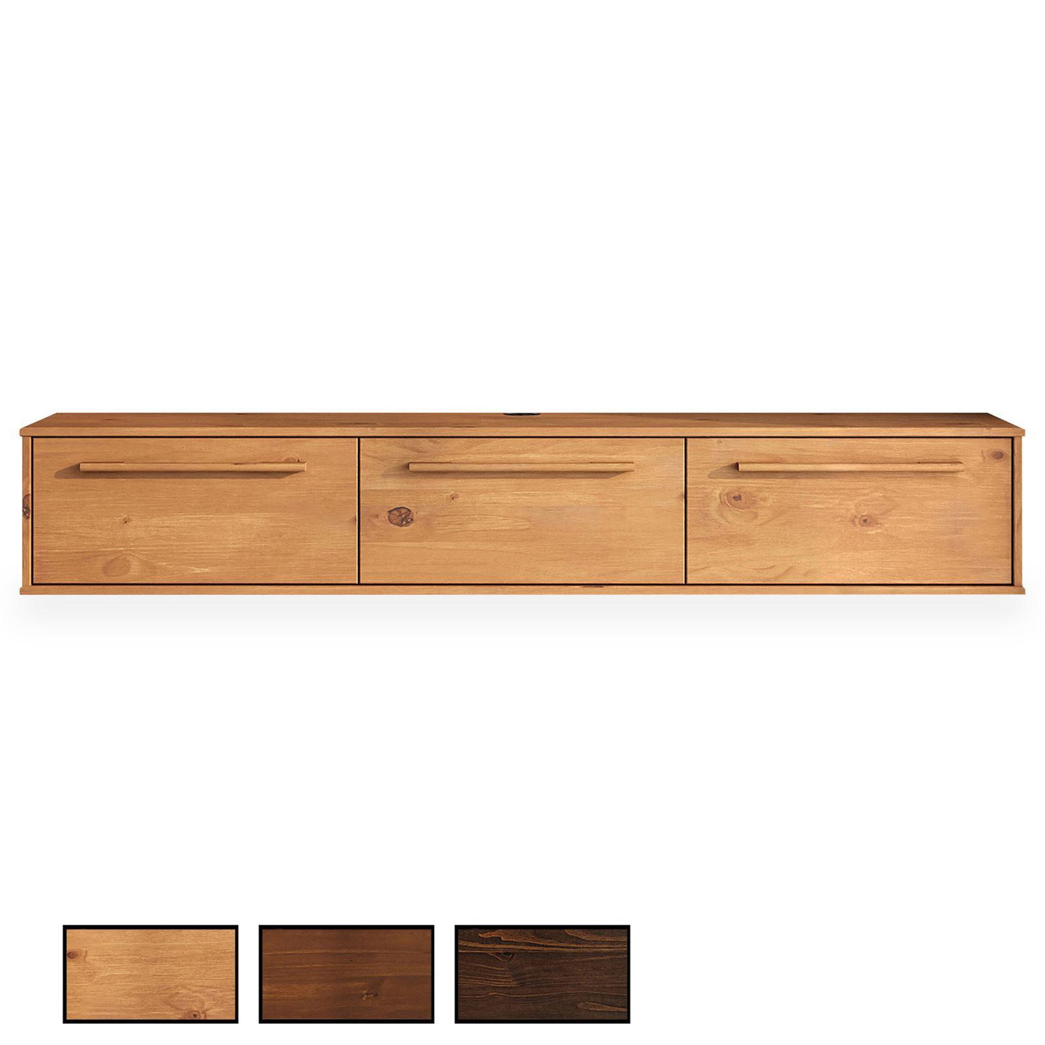 IDIMEX Meuble tv suspendu tecca l 180 cm 3 portes en bois massif. Coloris disponibles : Marron