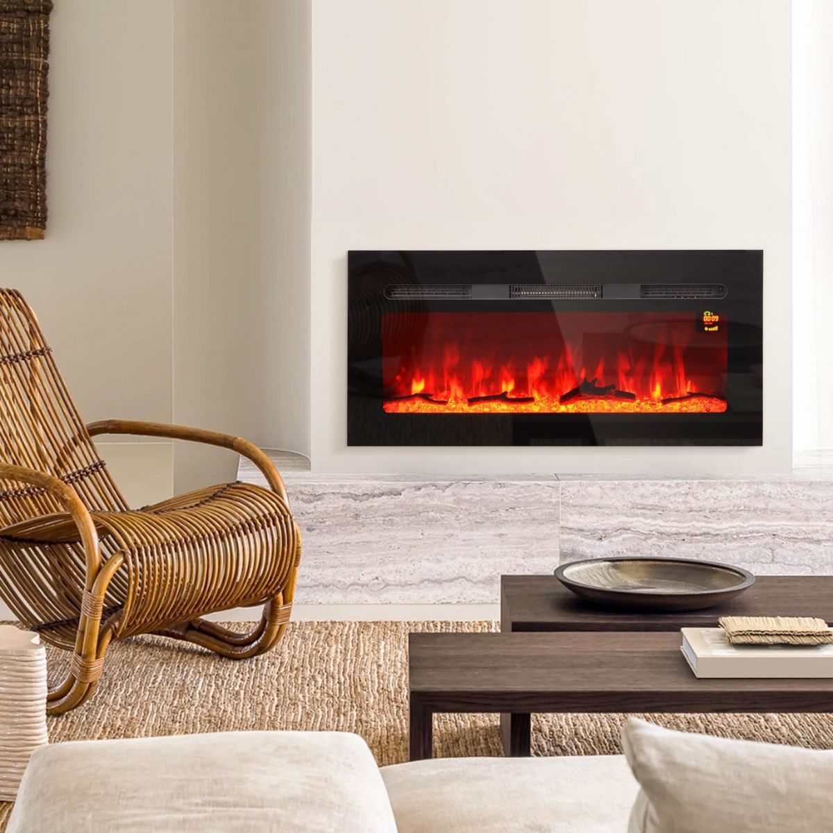 HOMCOM Cheminée électrique 1800W effets flammes LED 3D réglables - timer, thermostat, télécommande - noir