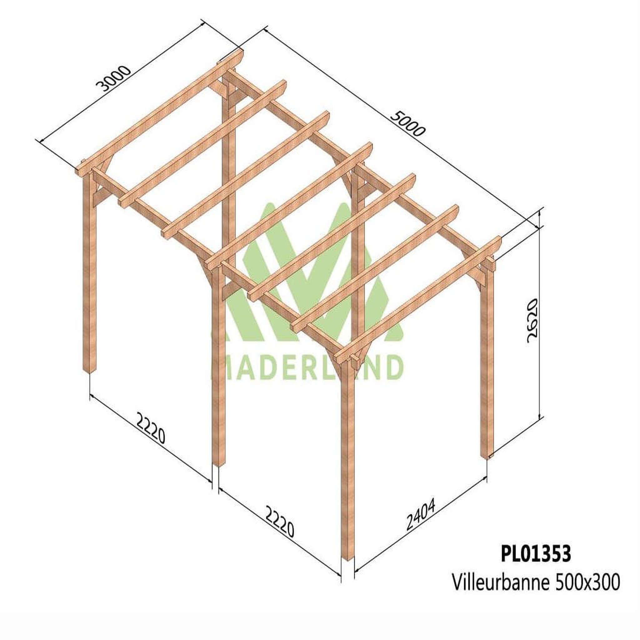 Voir la diapositive 2 : JARDIDECO Pergola en bois lamellé-collé villeurbanne 500 x 300 cm - maderland