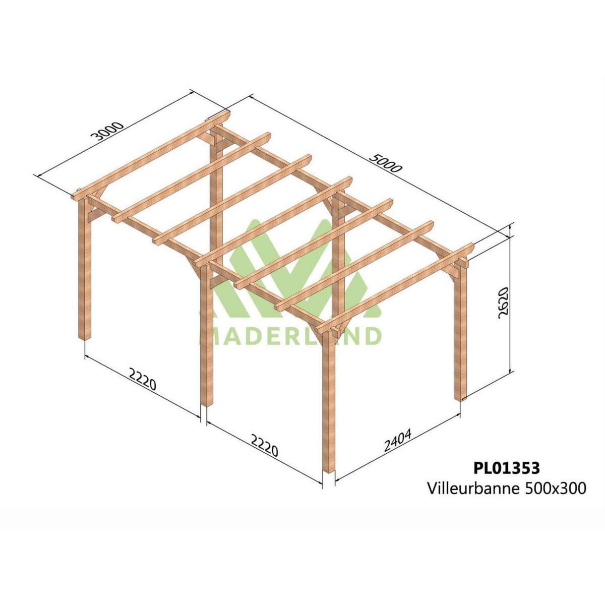JARDIDECO Pergola en bois lamellé-collé Villeurbanne 500 x 300 cm - Maderland