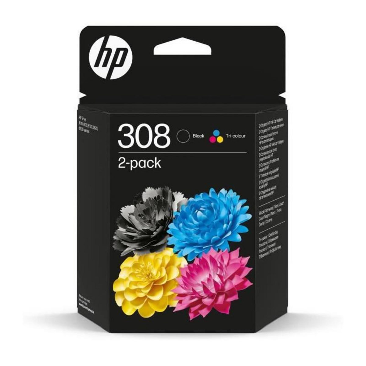 HP Pack de 2 cartouches d'encre HP 308 authentiques noire et tricolore (6L6S6UE) pour HP Envy 6110, 6120, 6130, 6520, 6530