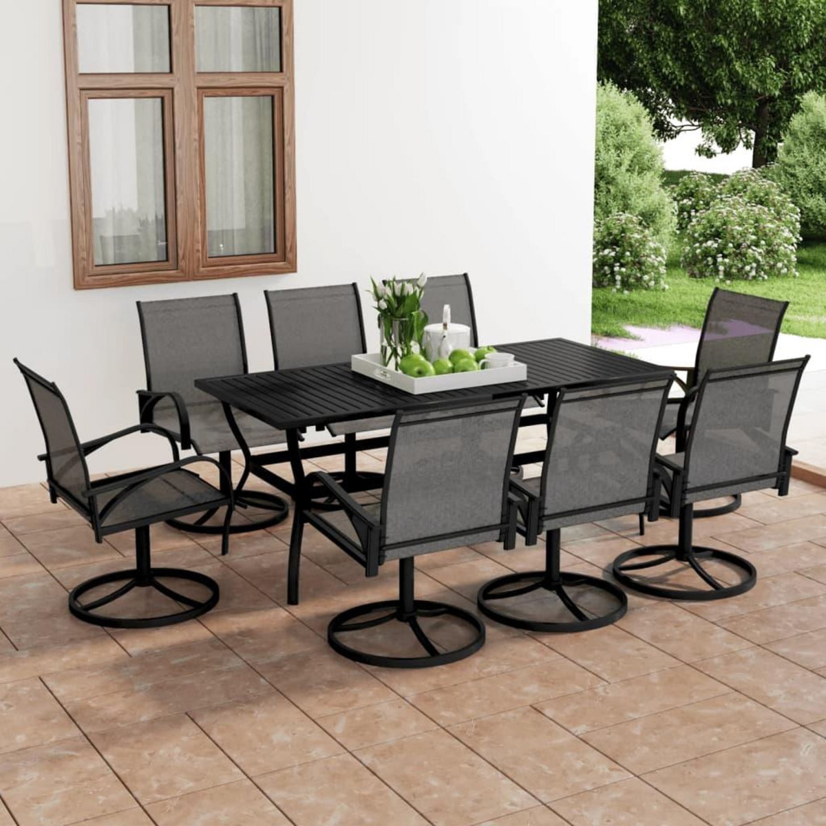 VIDAXL Ensemble a manger de jardin 9 pcs textilene et acier