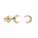 L'ATELIER D'AZUR Boucles d'Oreilles Argent 925/000 Doré - Croissant de Lune Pavé de Zirconiums