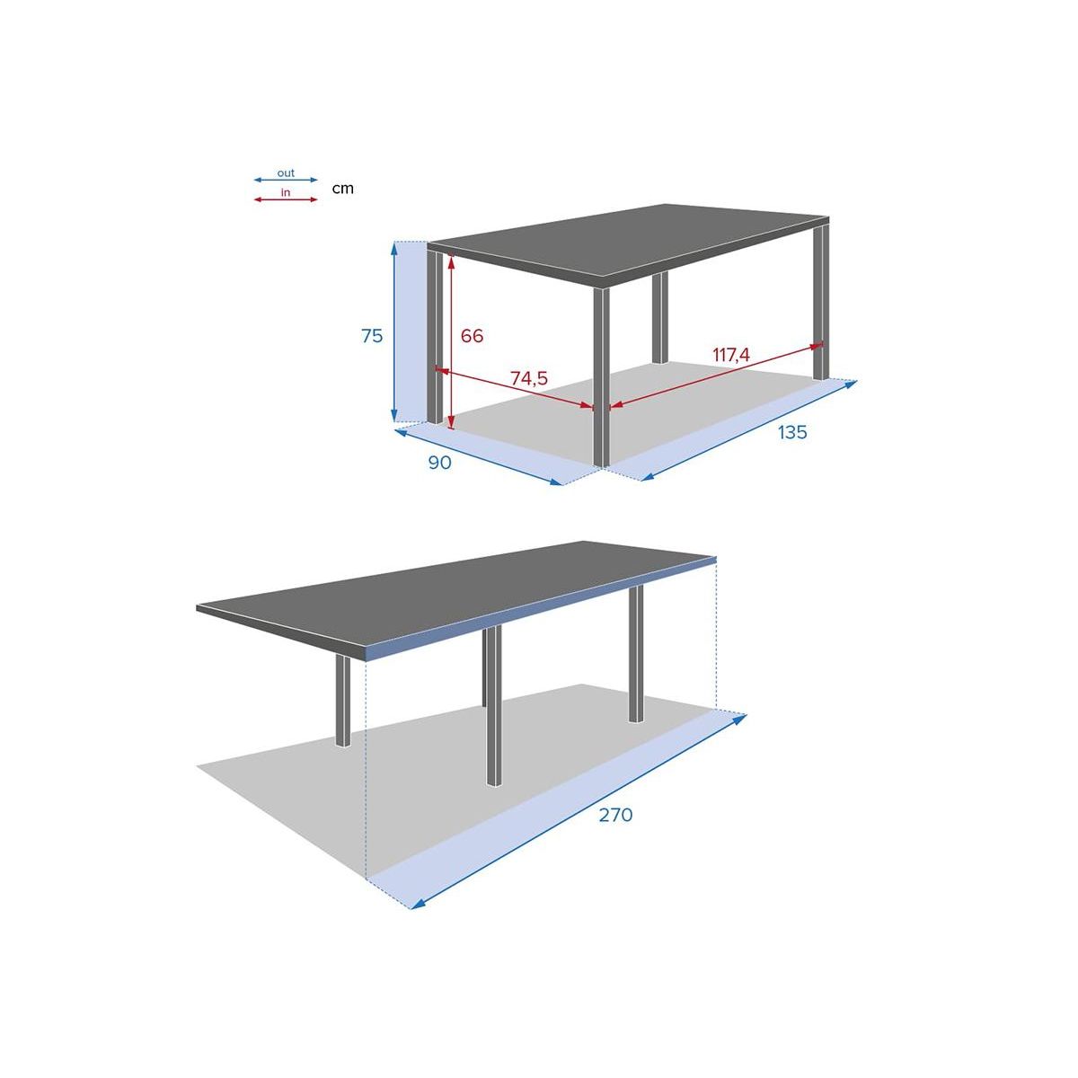 HESPERIDE Table extensible rectangulaire alu Piazza 6/10 places Graphite - Hespéride