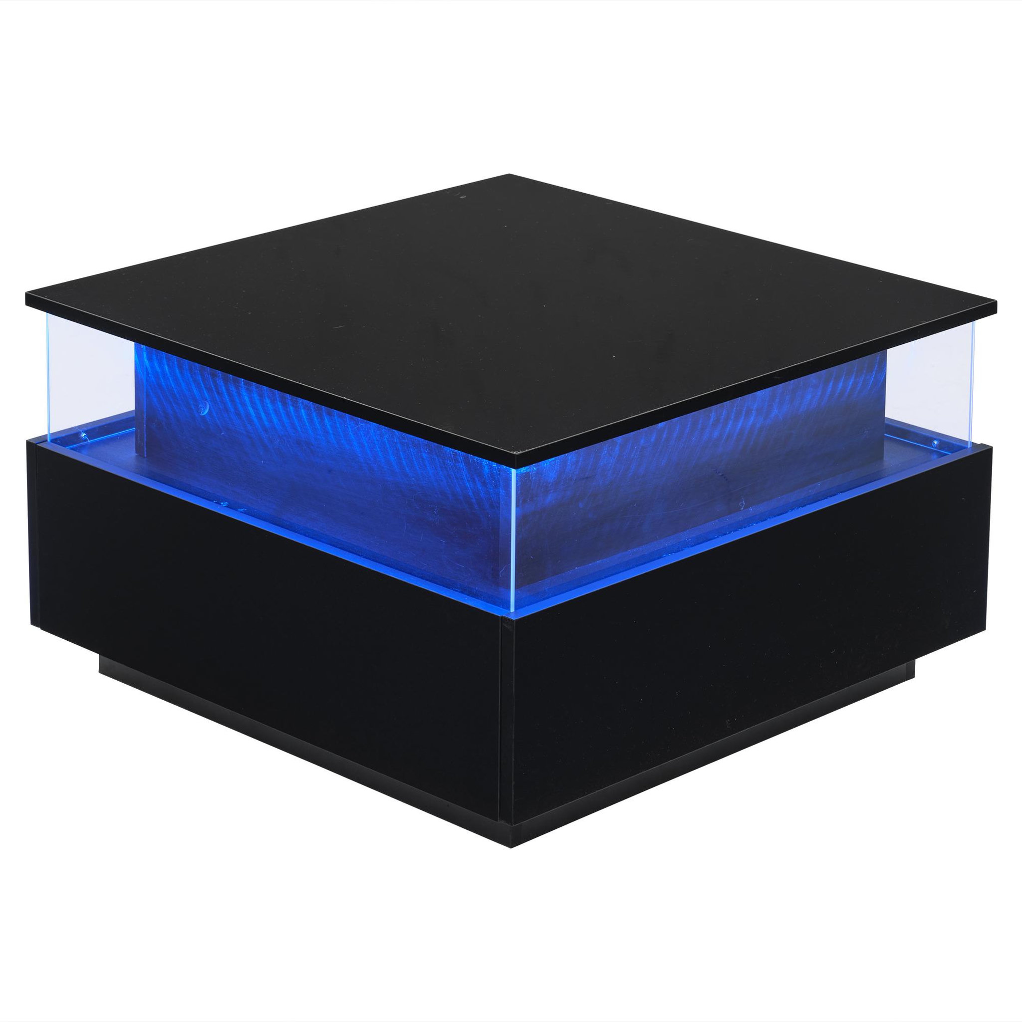 Voir la diapositive 1 : MERAX Table Basse Carré Avec 2 Tiroirs Et LED
