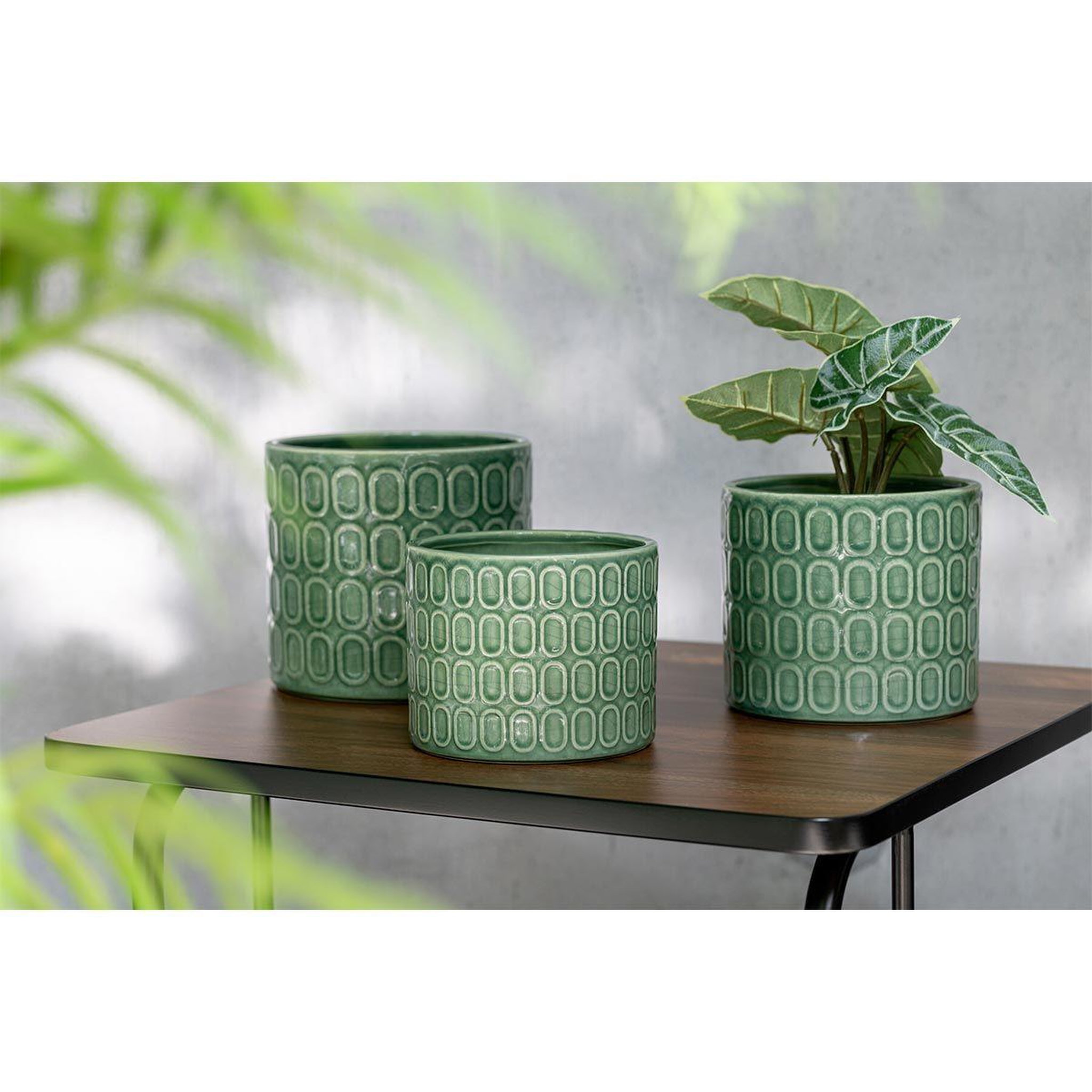 Voir la diapositive 2 : J-LINE Cache-Pot Déco en Céramique  Folny  17cm Vert