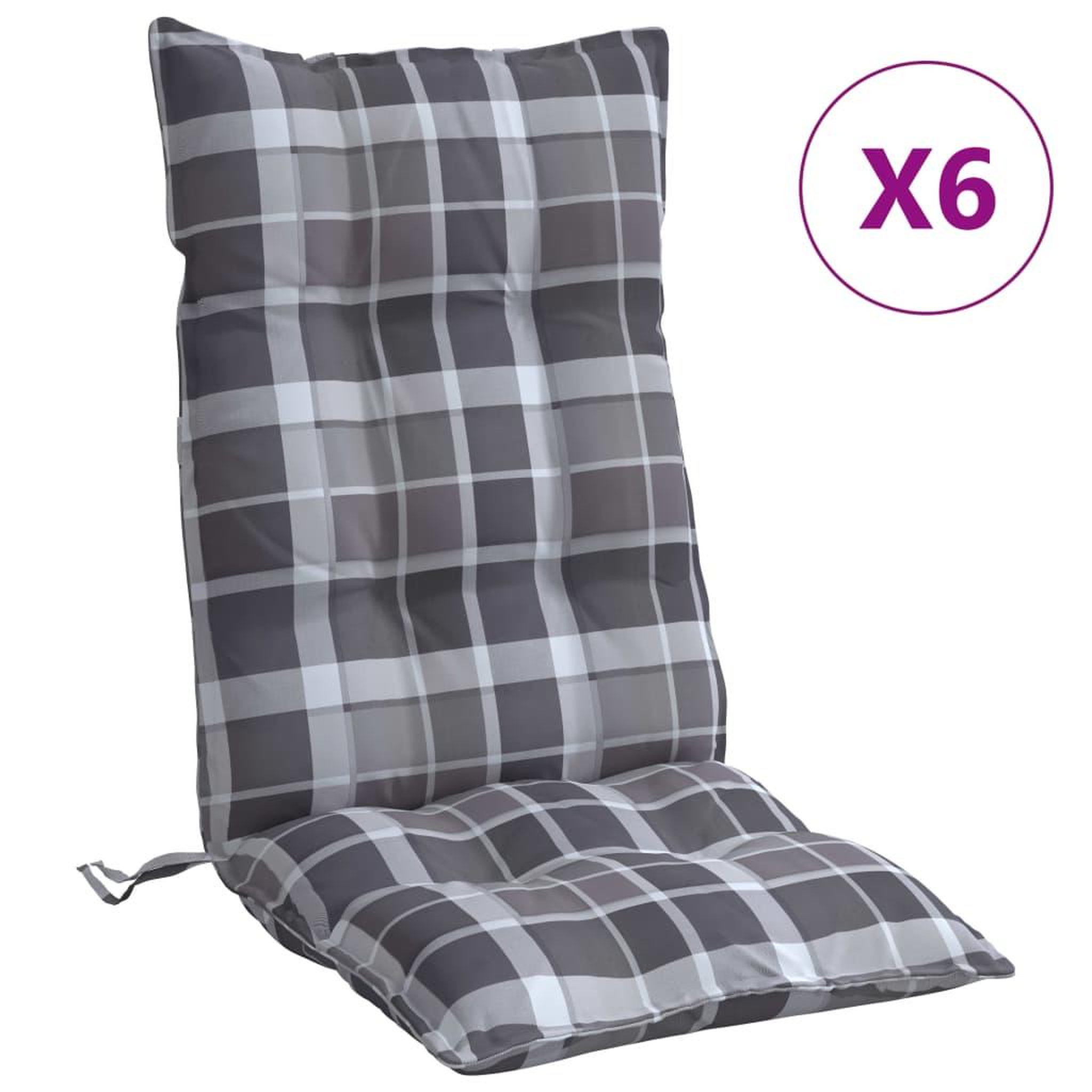 Voir la diapositive 2 : VIDAXL Coussins de chaise a dossier haut lot de 6 motif carreaux gris