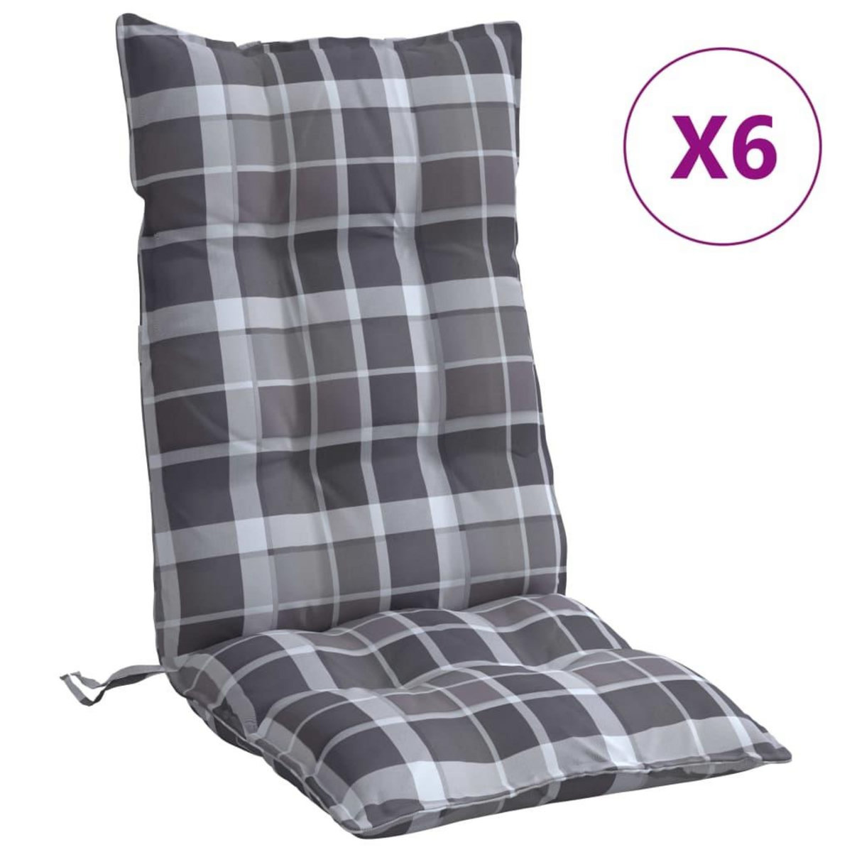 VIDAXL Coussins de chaise a dossier haut lot de 6 motif carreaux gris
