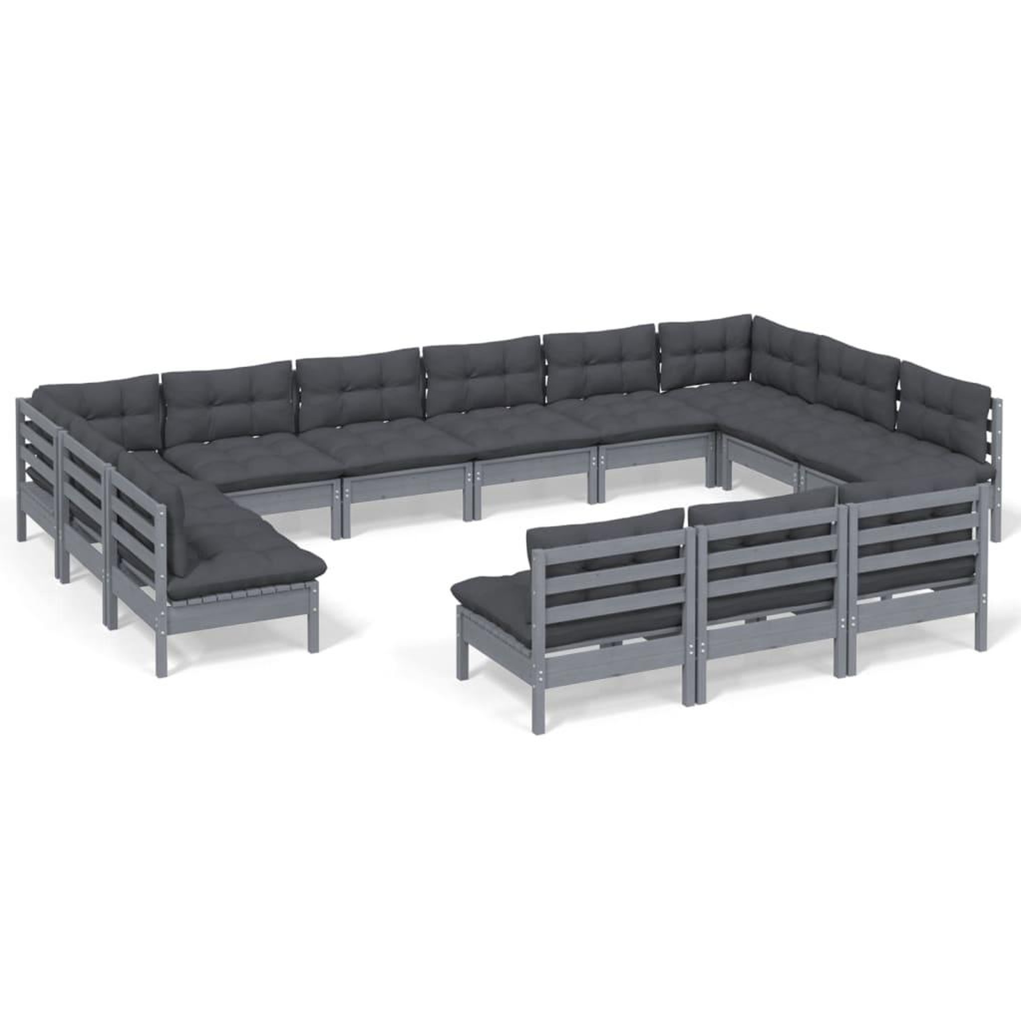 Voir la diapositive 2 : VIDAXL Salon de jardin 13 pcs avec coussins Gris Bois de pin solide