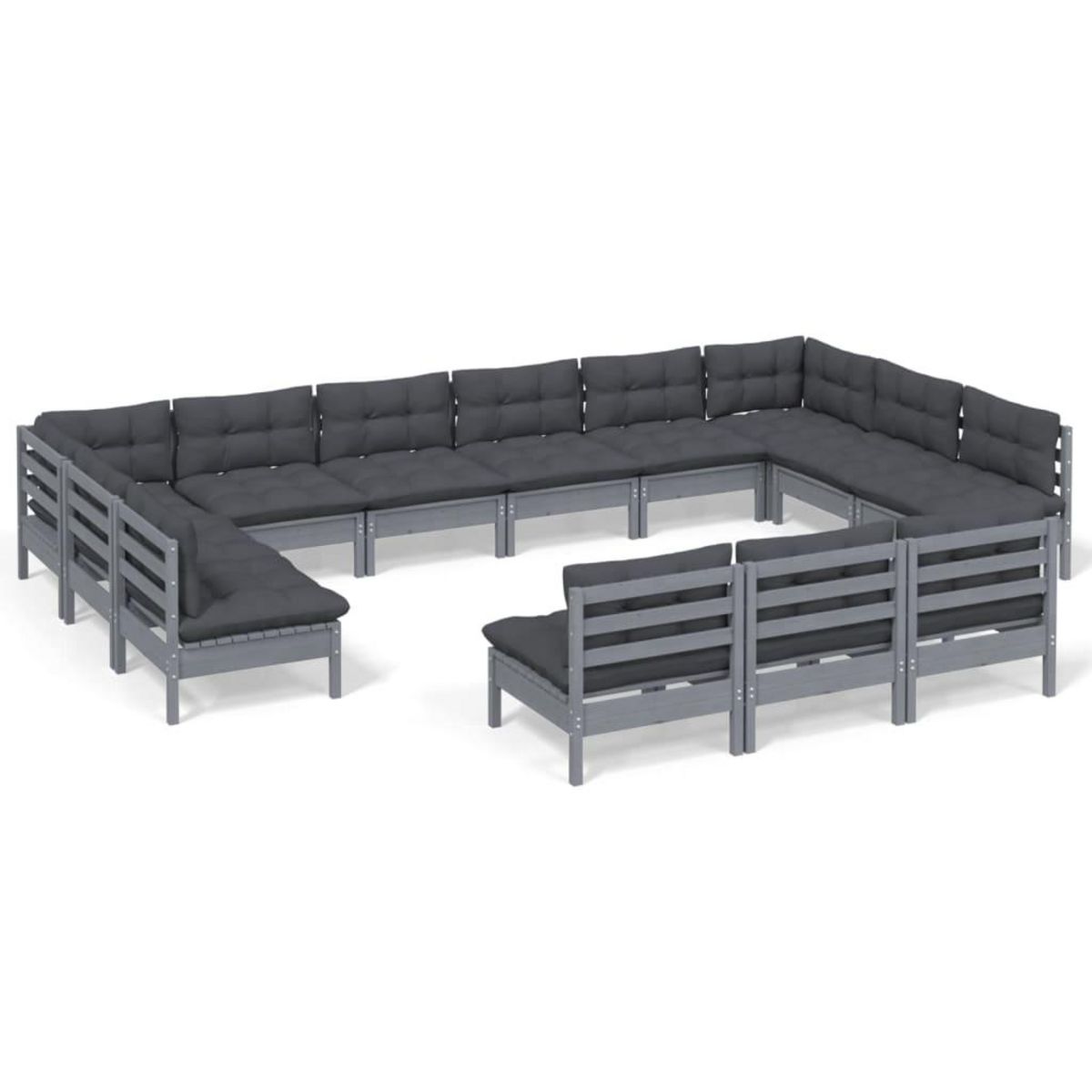 VIDAXL Salon de jardin 13 pcs avec coussins Gris Bois de pin solide