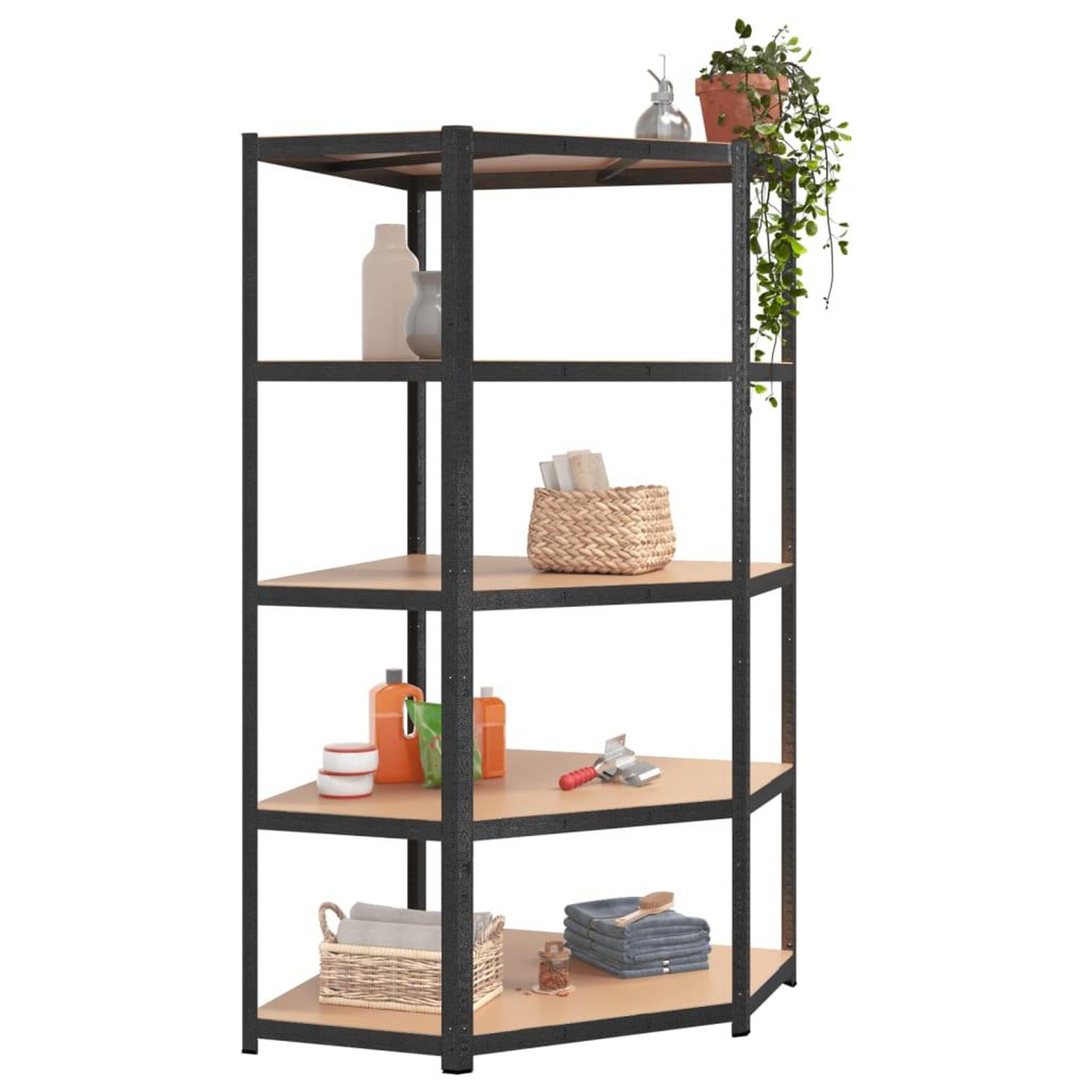 Voir la diapositive 4 : VIDAXL Etagere a 5 niveaux 3 pcs Gris Acier et bois ingenierie