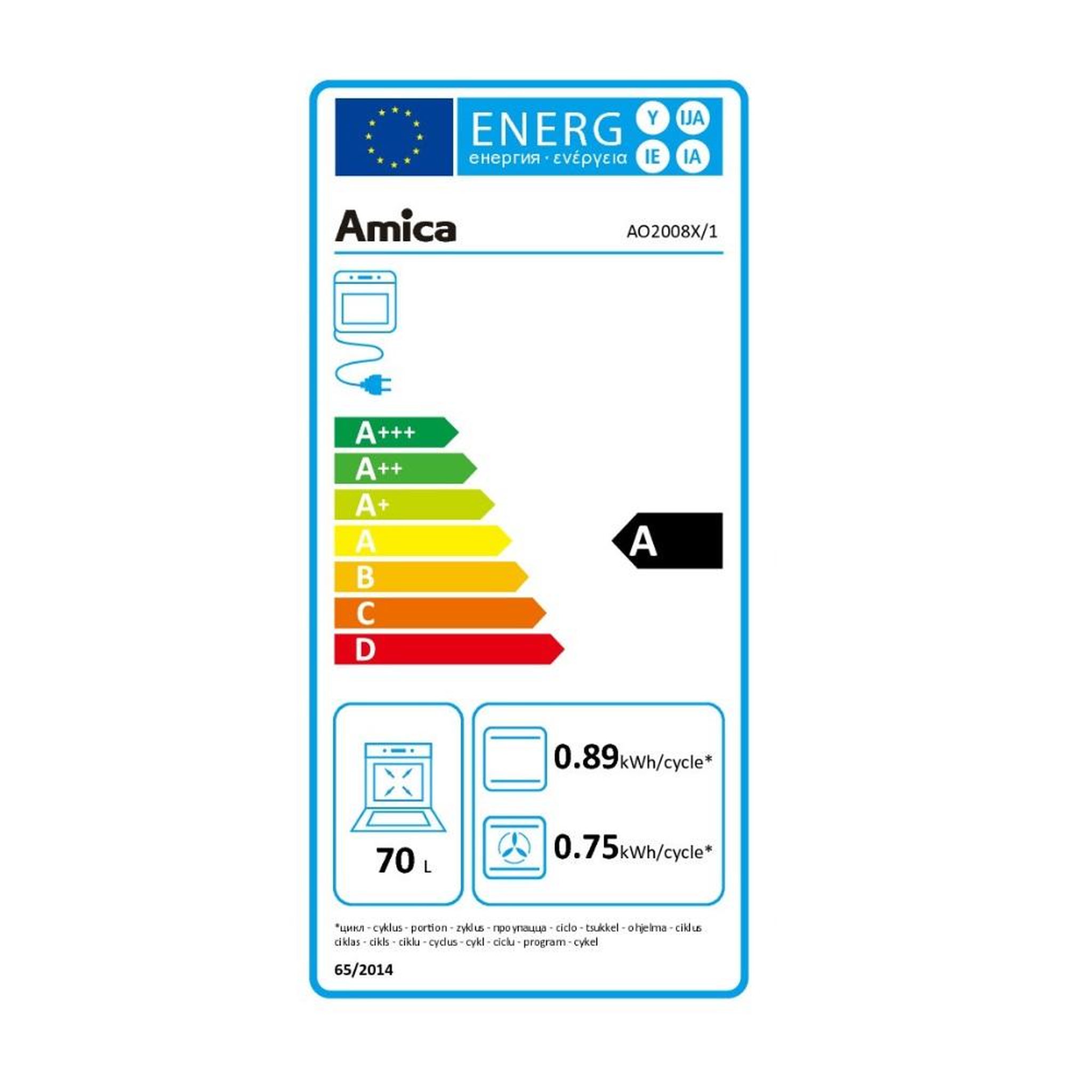 Voir la diapositive 2 : Amica Four intégrable multifonction 70l 60cm pyrolyse inox - AO2008X/1