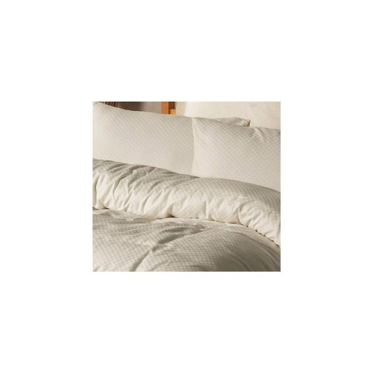 GENERIQUE Parure de lit - 1 housse de couette 140 x 200cm + 1 taies d'oreiller 60 x 60 cm - 100% coton renforcé - Imprimé carreaux Creme