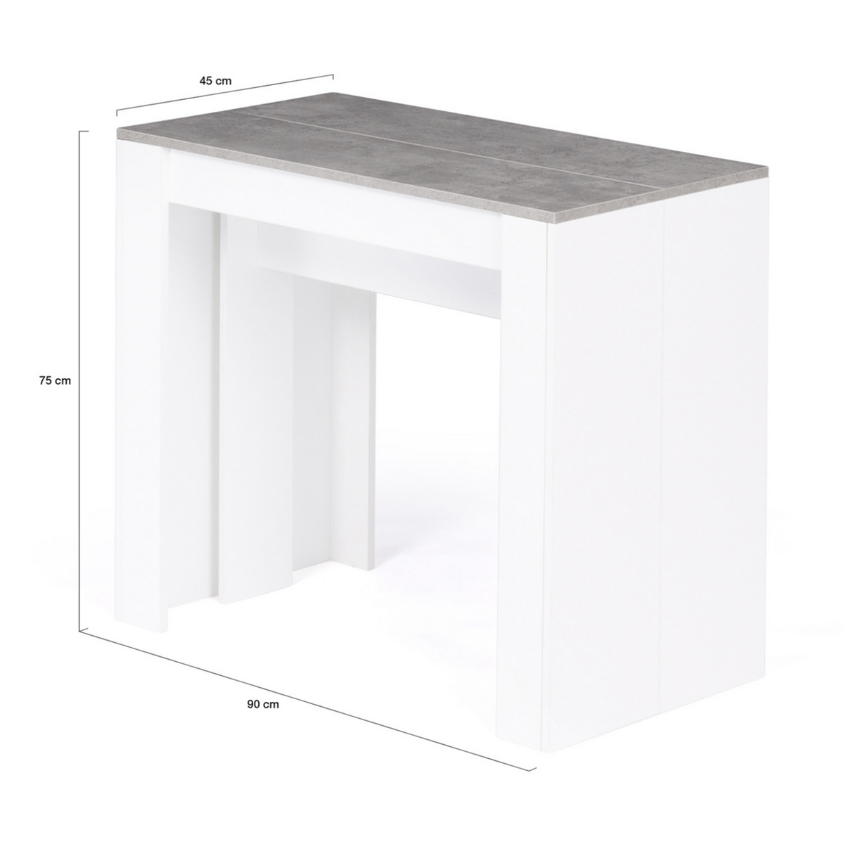 ID MARKET Table console extensible ORLANDO 10 personnes 235 cm bois blanc et effet  béton