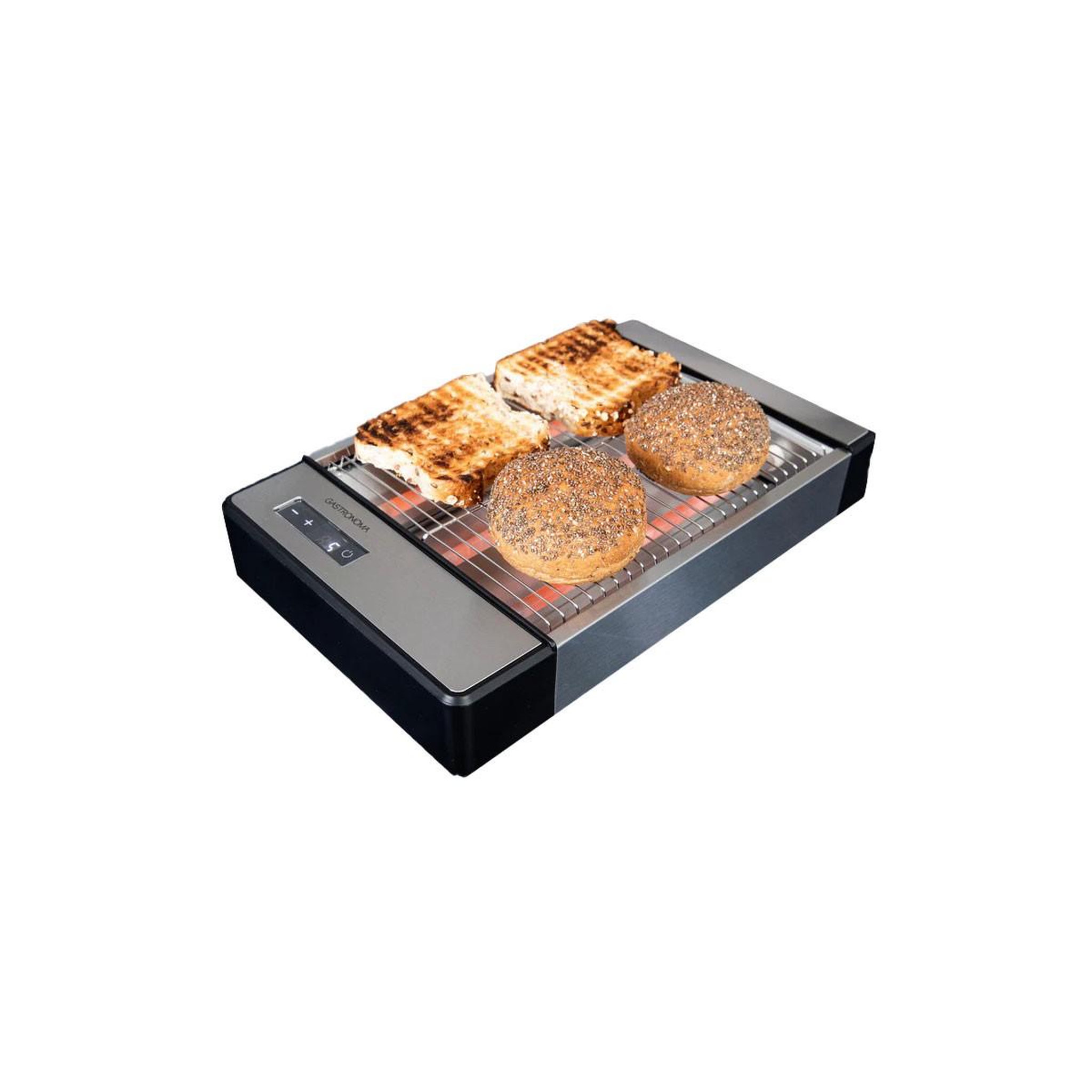 GASTRONOMA Grille-pain plat 920w inox 24x19 cm, toaster 6 niveaux de brunissage, minuteur, tiroir à miettes amovible gastronoma