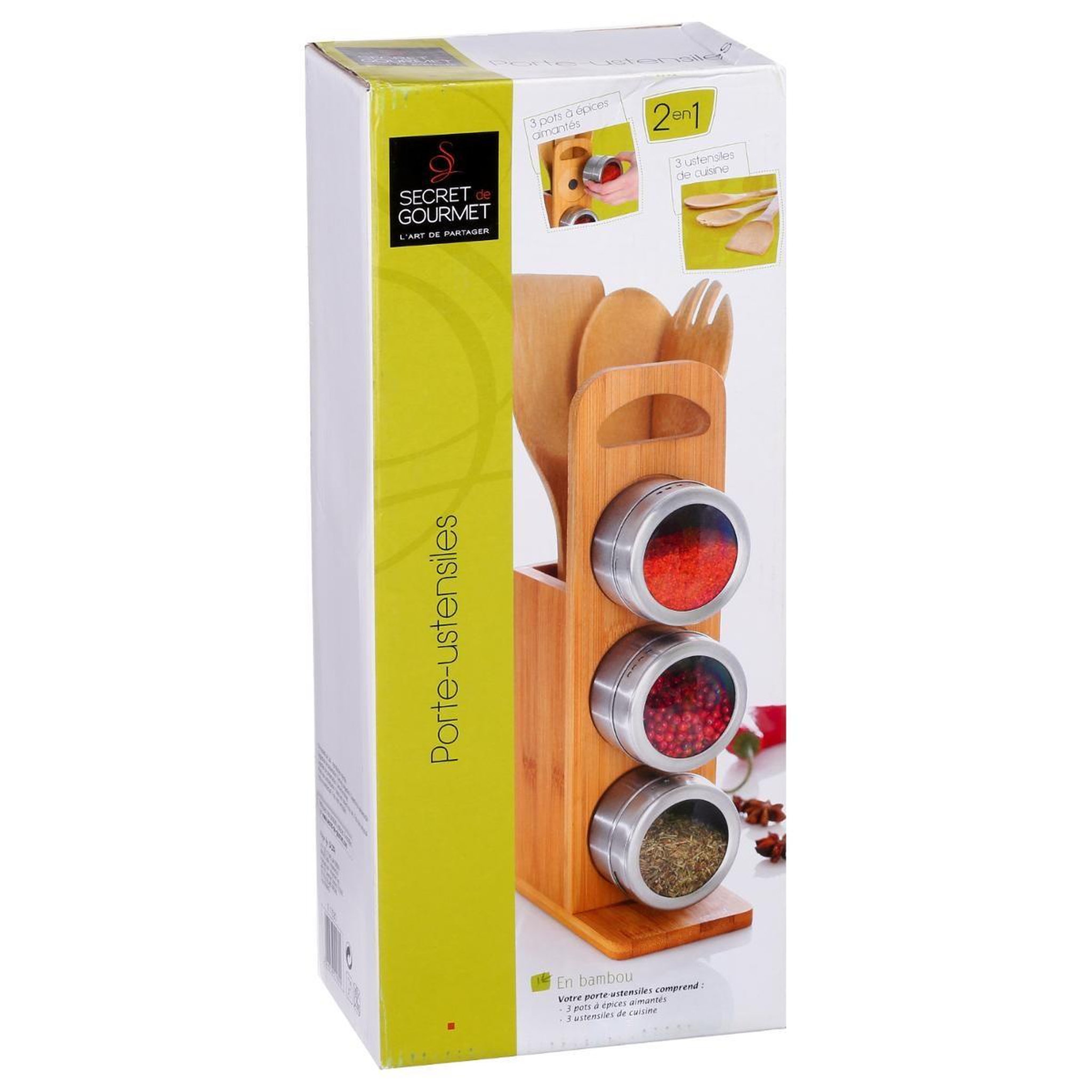 Voir la diapositive 6 : FIVE Lot de 3 Ustensiles & Pots à Epices  Bambou  31cm Naturel