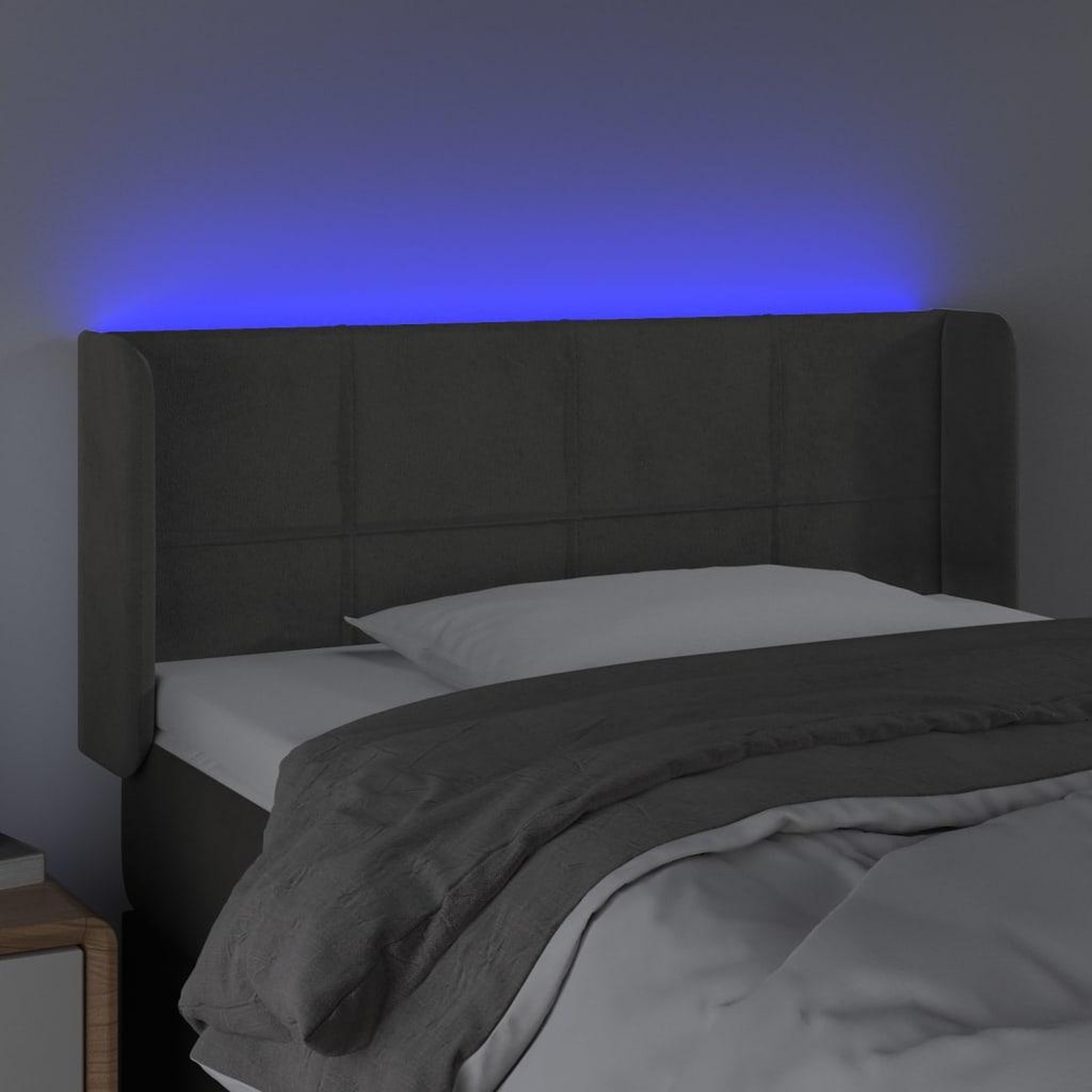 Voir la diapositive 4 : VIDAXL Tete de lit a LED Gris fonce 103x16x78/88 cm Velours