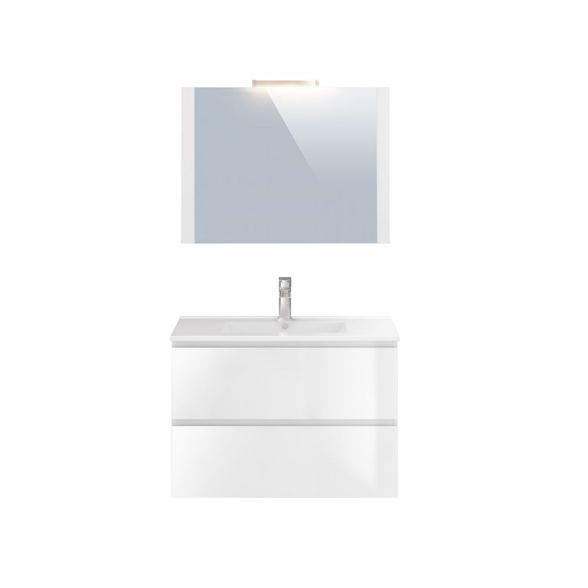 Meuble de salle de bain 1 vasque 2 tiroirs et miroir LED L80cm MILA