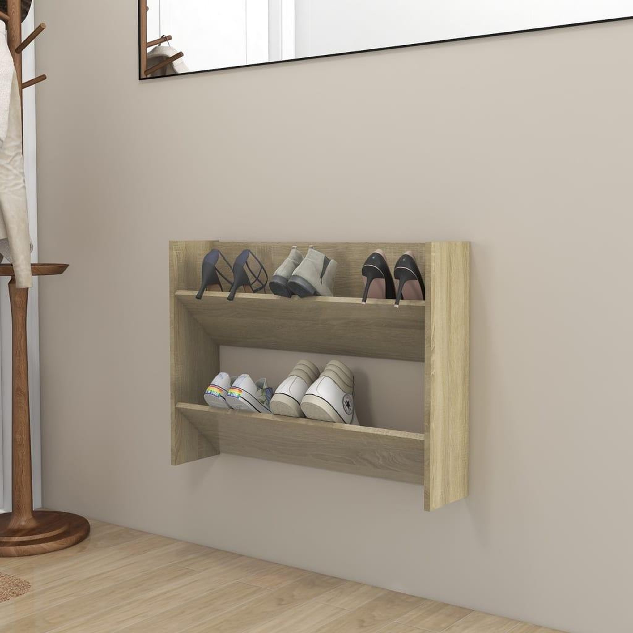 Voir la diapositive 1 : VIDAXL Armoire a chaussures murale Chene Sonoma 80x18x60 cm Agglomere