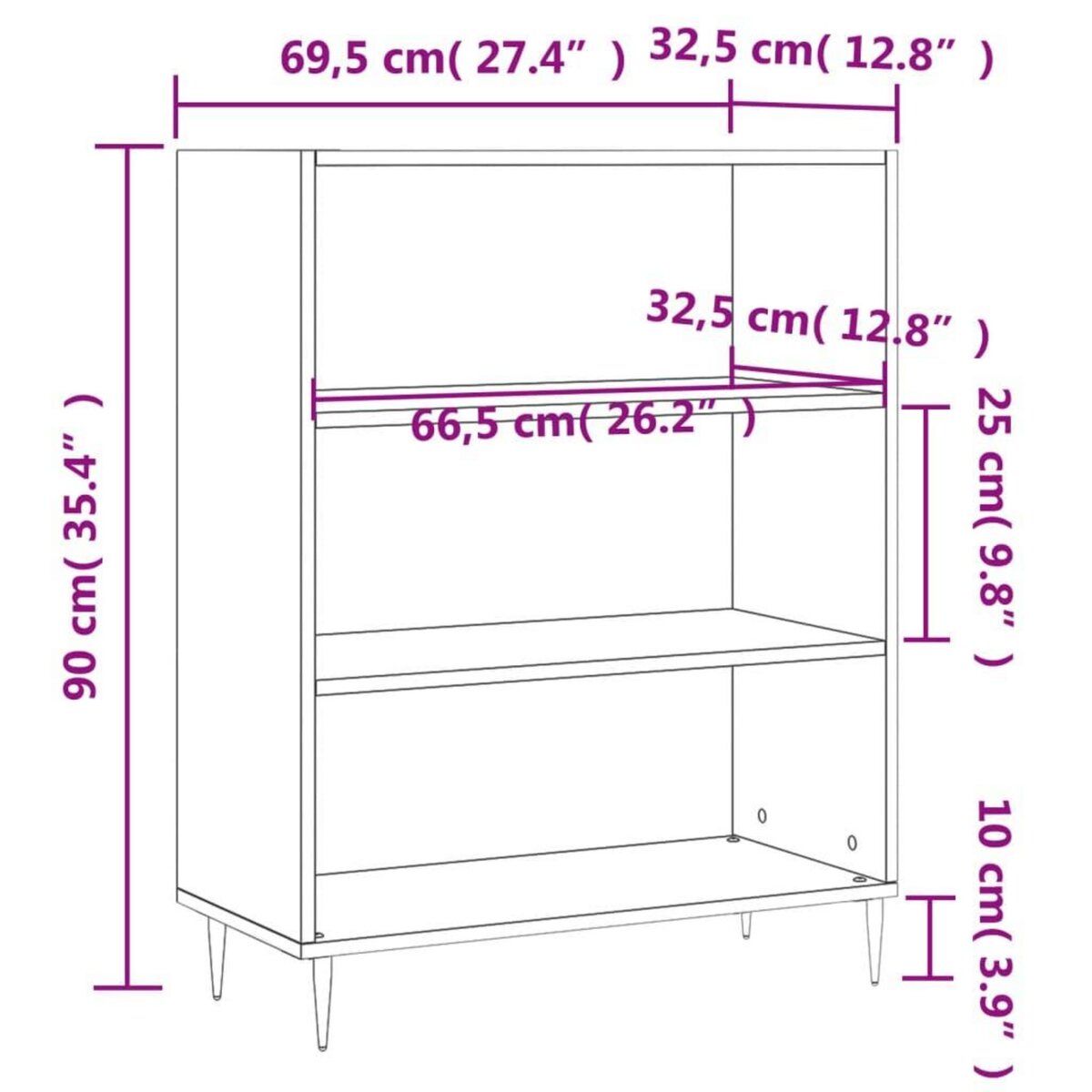 VIDAXL Bibliotheque blanc brillant 69,5x32,5x90 cm bois d'ingenierie
