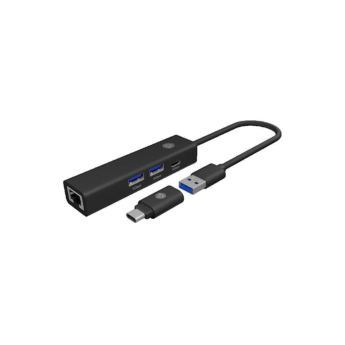 Icy Box Hub multi-port ICY BOX IB-HUB1439-LAN avec ports USB 3.2 Gen 1 et LAN Gigabit