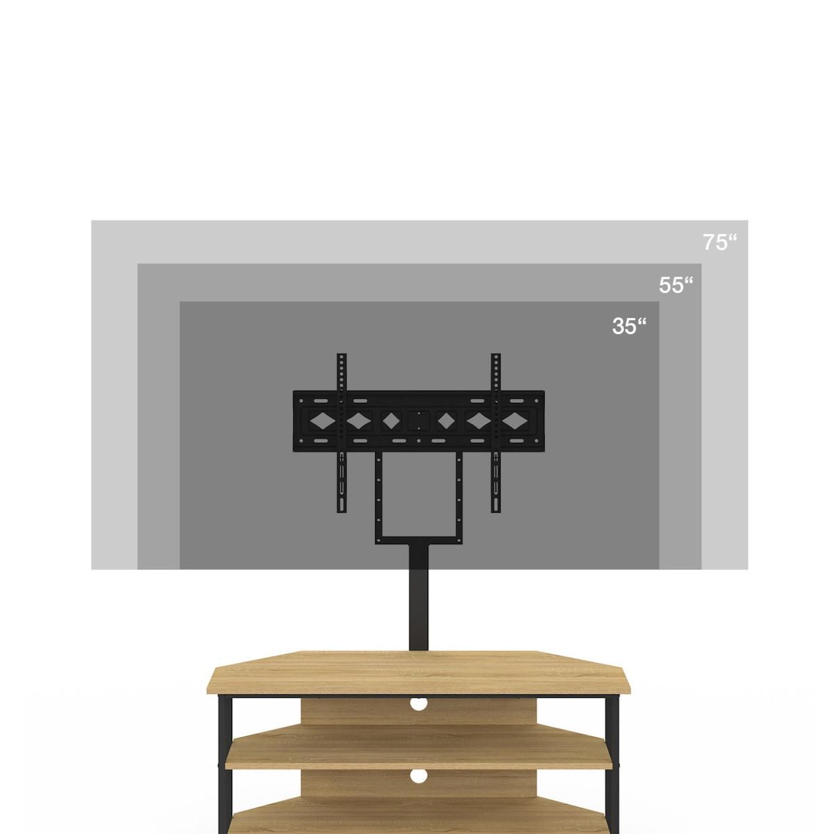 ID MARKET Meuble TV 100 cm d'angle DETROIT avec étagères et support TV réglable de 32 à 70 pouces design industriel