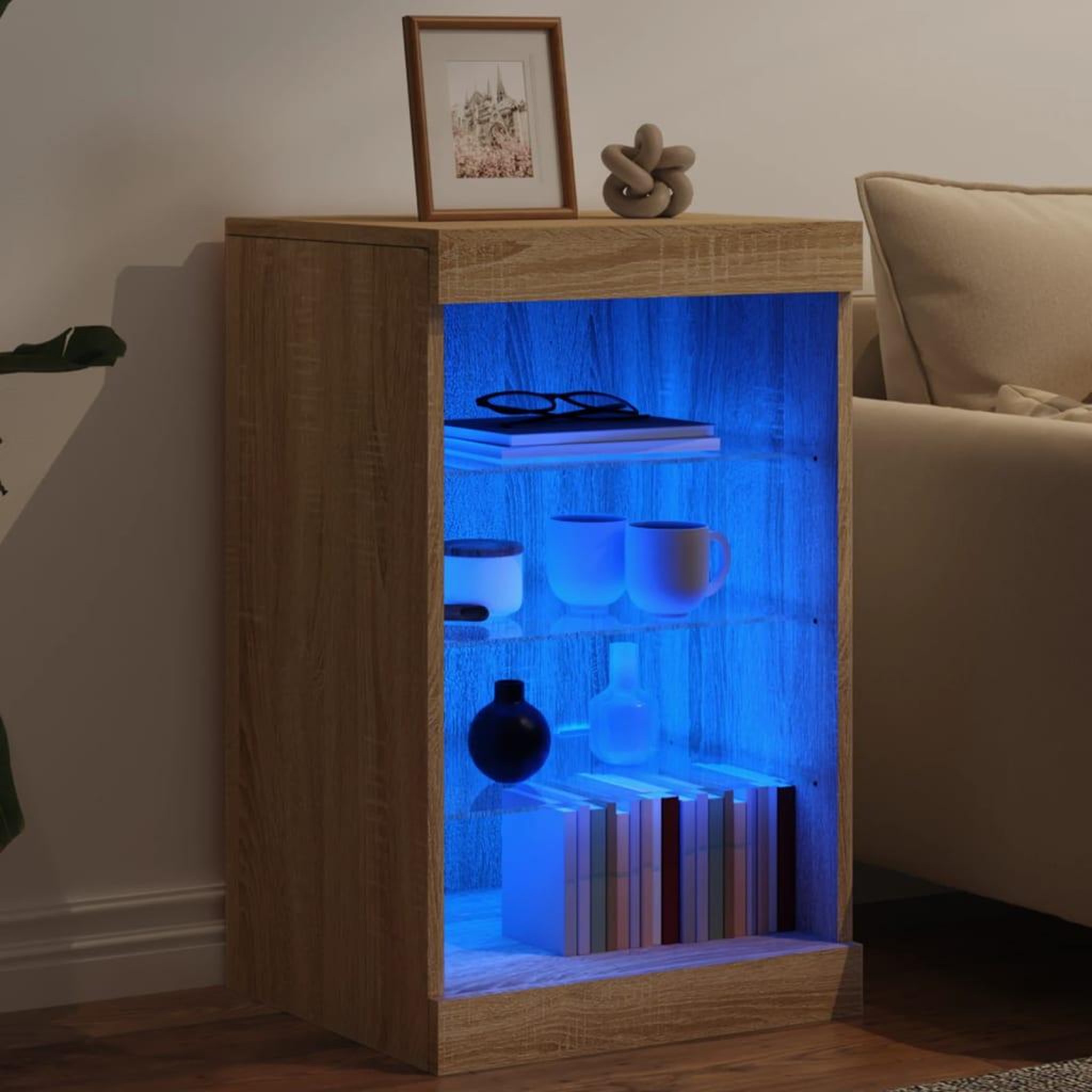 Voir la diapositive 4 : VIDAXL Buffet avec lumieres LED chene sonoma 41x37x67 cm