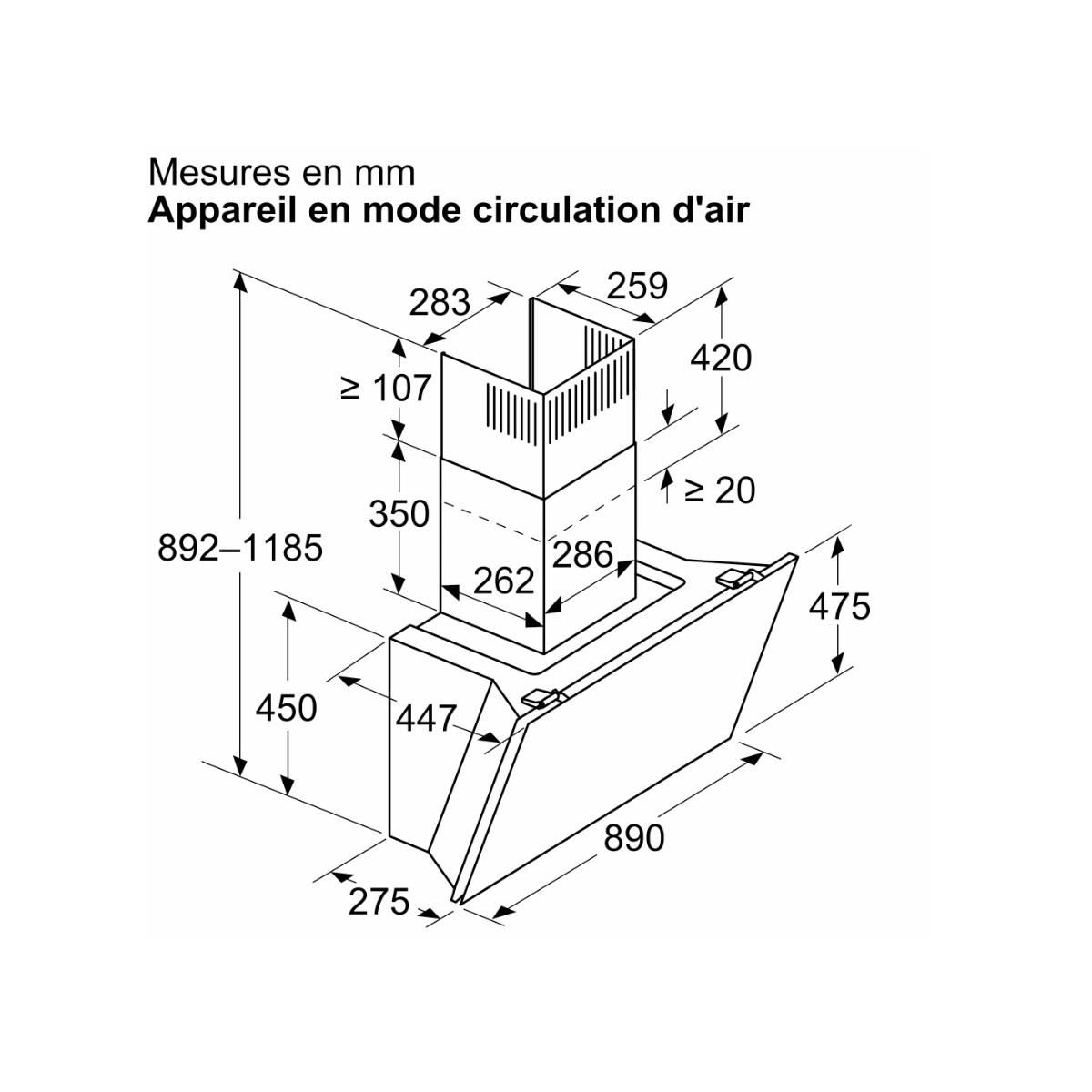 BOSCH Hotte décorative murale 90cm 51db 441m3/h noir - DWK91LT60