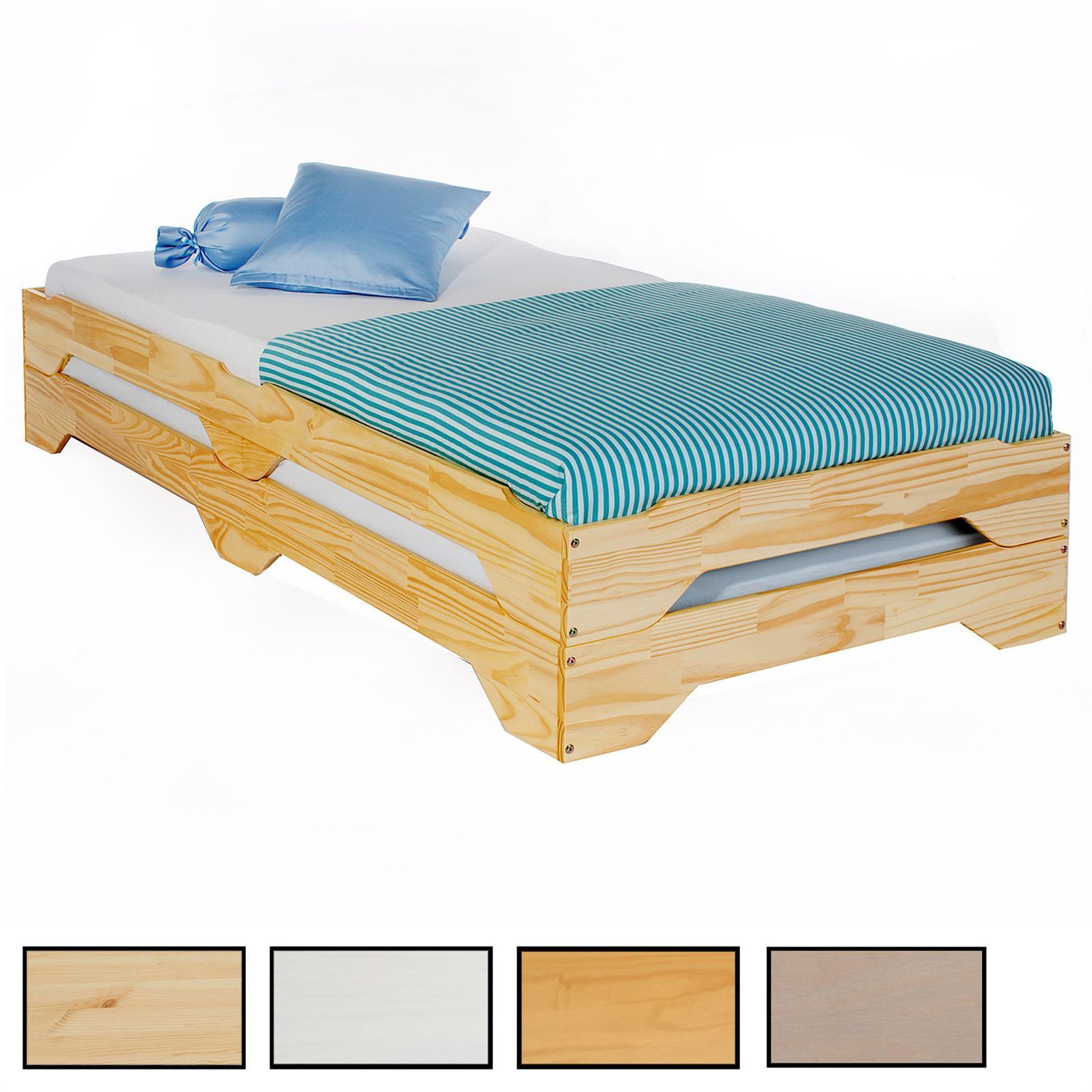 IDIMEX Lot de 2 lits superposables RONNY en pin, 90 x 200 cm. Coloris disponibles : Blanc, Marron