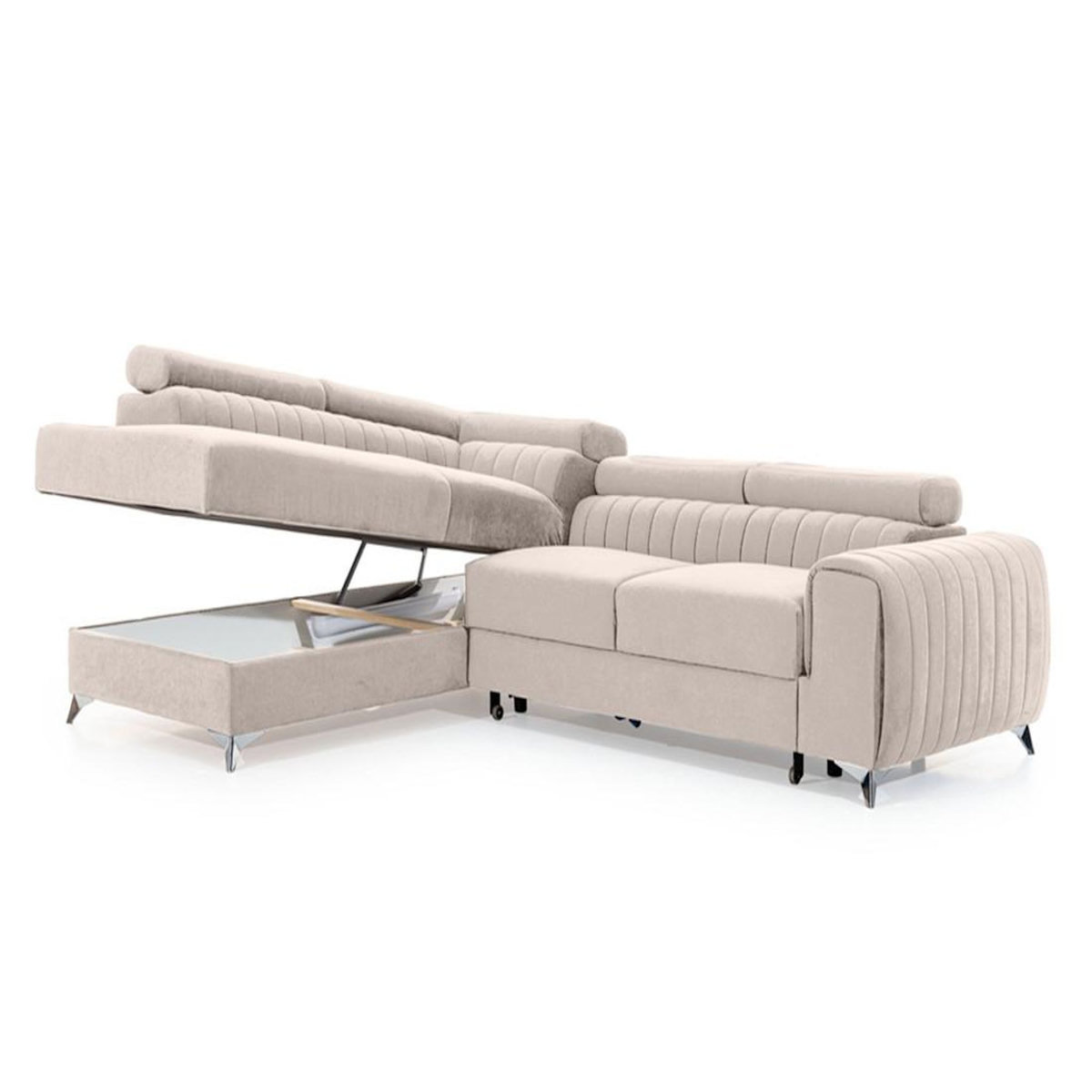 BEST MOBILIER Talisay - canapé d'angle gauche - 5 places - convertible avec coffre - en velours