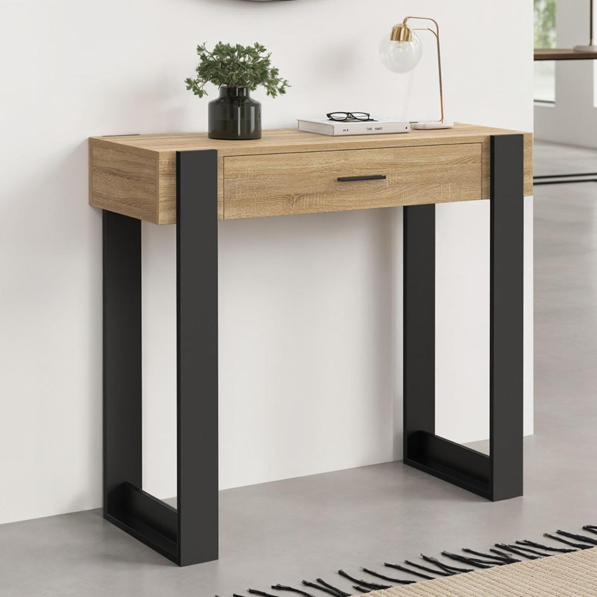 Voir la diapositive 2 : ID MARKET Console 1 tiroir phoenix bois et noir