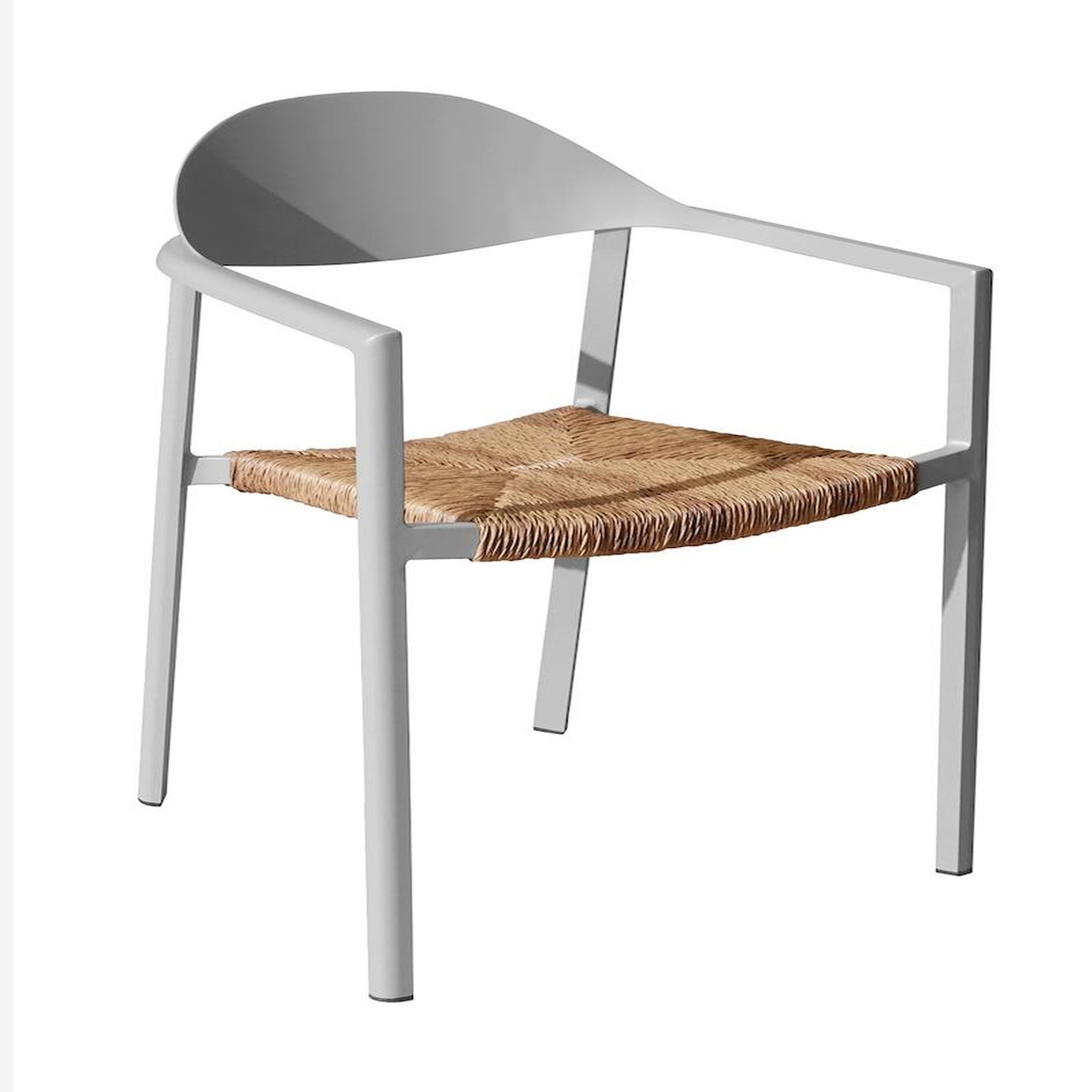 Proloisirs Fauteuil empilable - BAGE - Aluminium époxy blanc - Assise wicker beige
