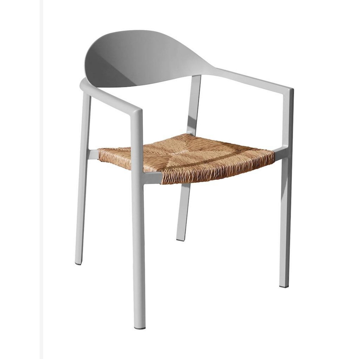 Proloisirs Fauteuil empilable - BAGE - Aluminium époxy blanc - Assise wicker beige