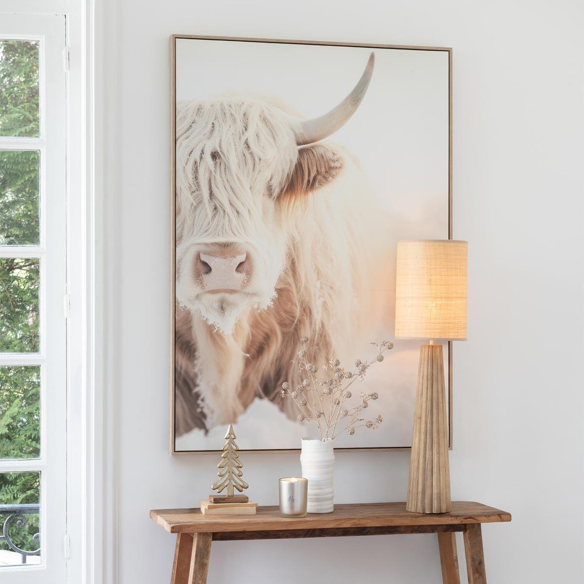 Voir la diapositive 4 : J-LINE Tableau imprimé déco  tête de yack  103x143cm beige