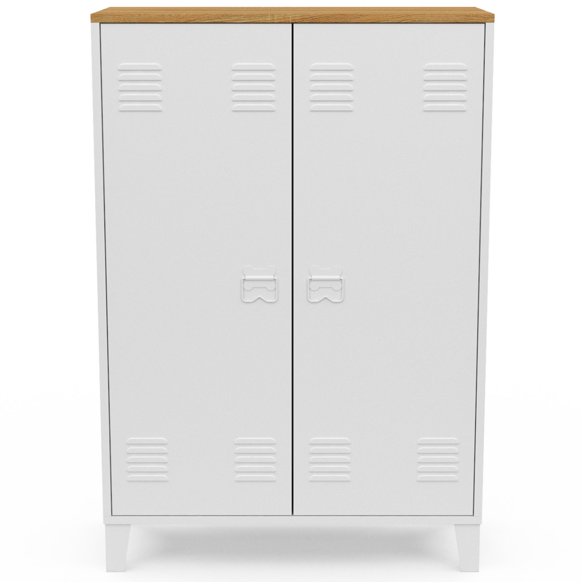 ID MARKET Armoire basse ESTER 2 portes métal blanc et plateau bois design industriel