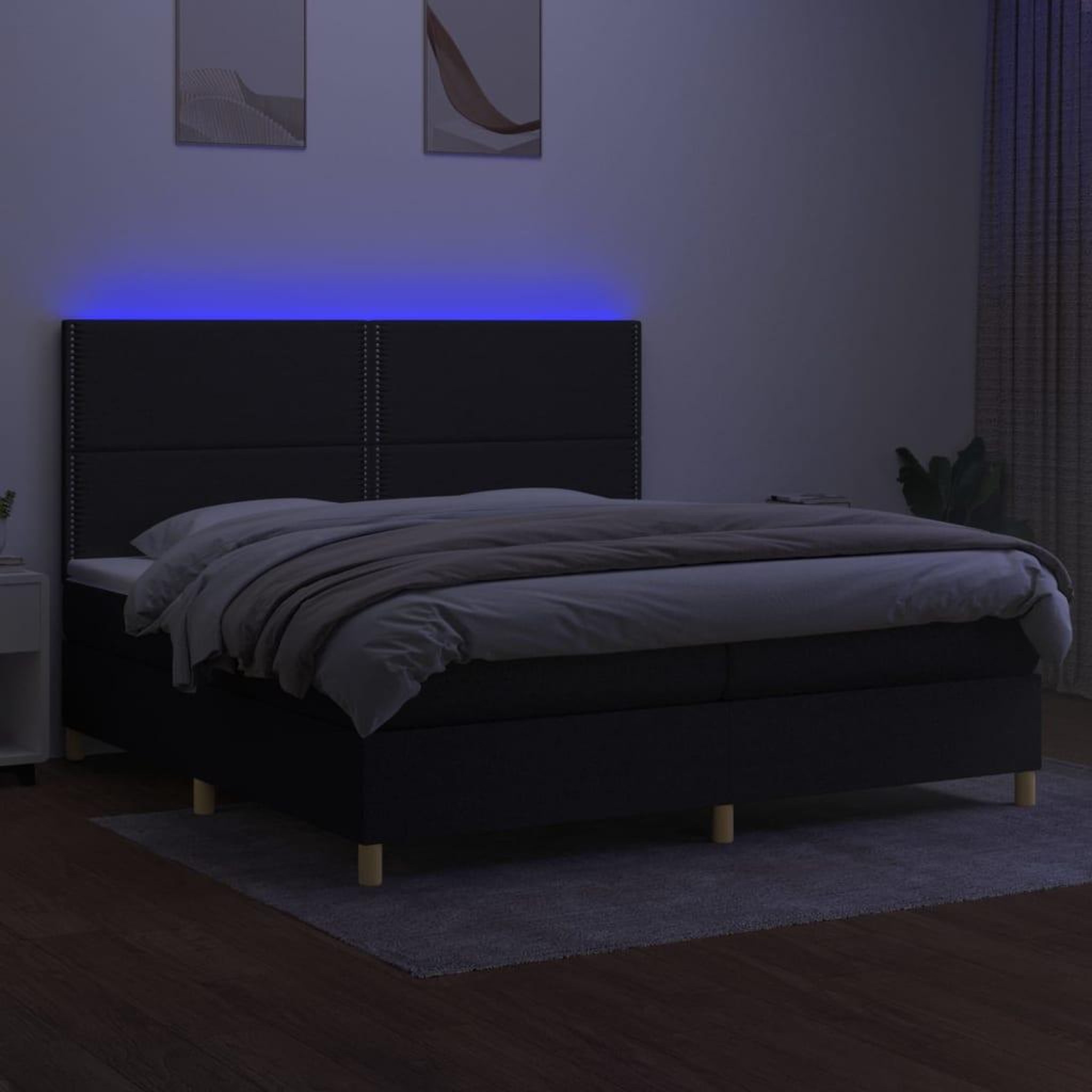 Voir la diapositive 4 : VIDAXL Sommier a lattes de lit et matelas et LED Noir 200x200 cm Tissu