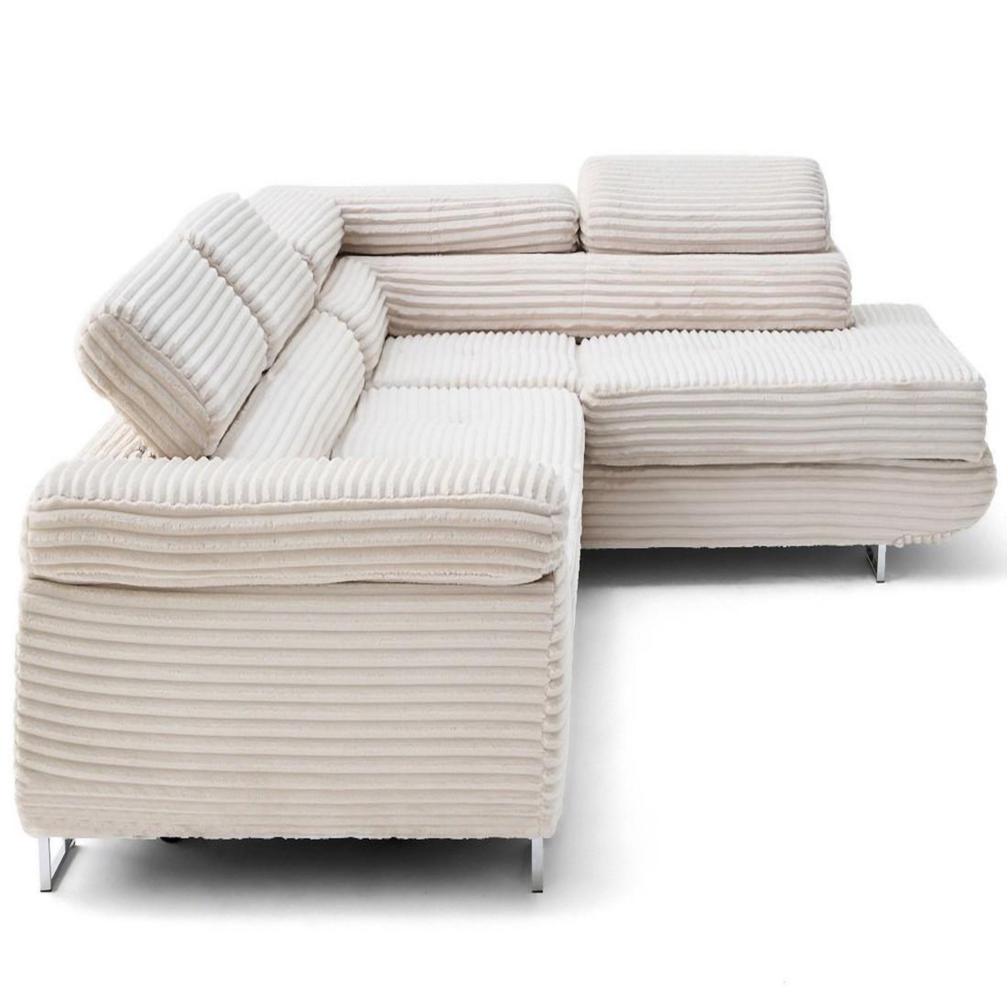 Voir la diapositive 3 : LISA DESIGN Zaria - canapé d'angle droit 5 places convertible avec coffre et têtières en velours côtelé grosses côtes