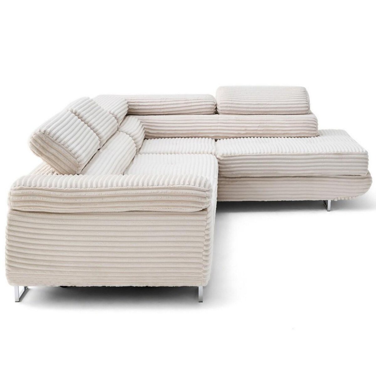 LISA DESIGN Zaria - canapé d'angle droit 5 places convertible avec coffre et têtières en velours côtelé grosses côtes