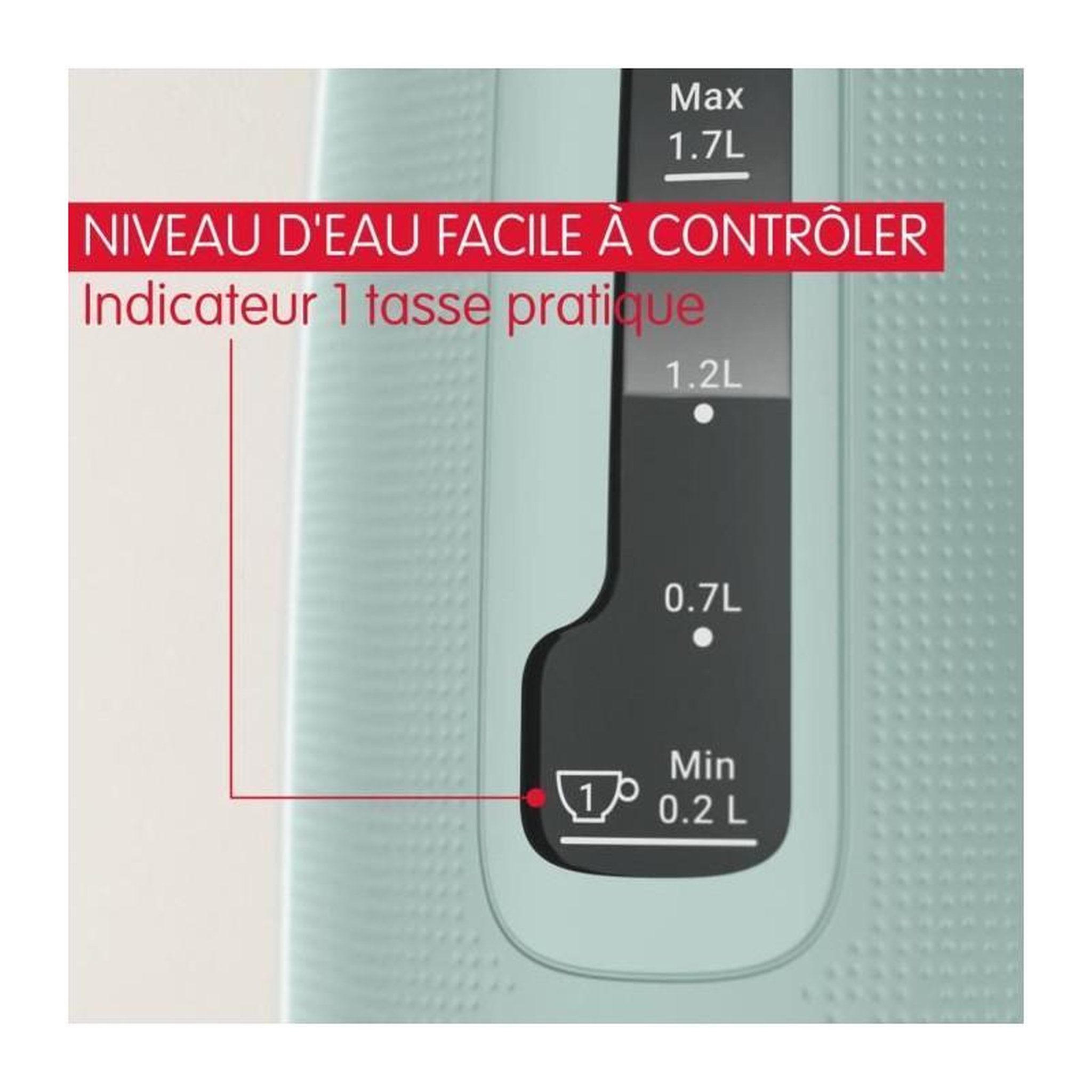 Voir la diapositive 3 : MOULINEX MOULINEX Bouilloire électrique 1.7 L, Indicateur 1 tasse, Filtre anticalcaire, Arret auto, Boule a thé incluse, Morning BY2M13